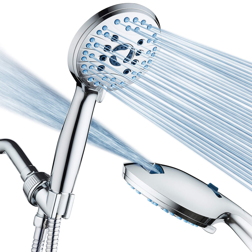 AquaCare High Pressure 8-Mode Handheld Shower Head - Anti-Clog Nozzles, Built-in Power Wash to Clean Tub, Tile & Pets, Extra Long 6 ft. Stainless Steel Hose, Wall & Overhead Brackets 🍁 All In One Marketplace Canada