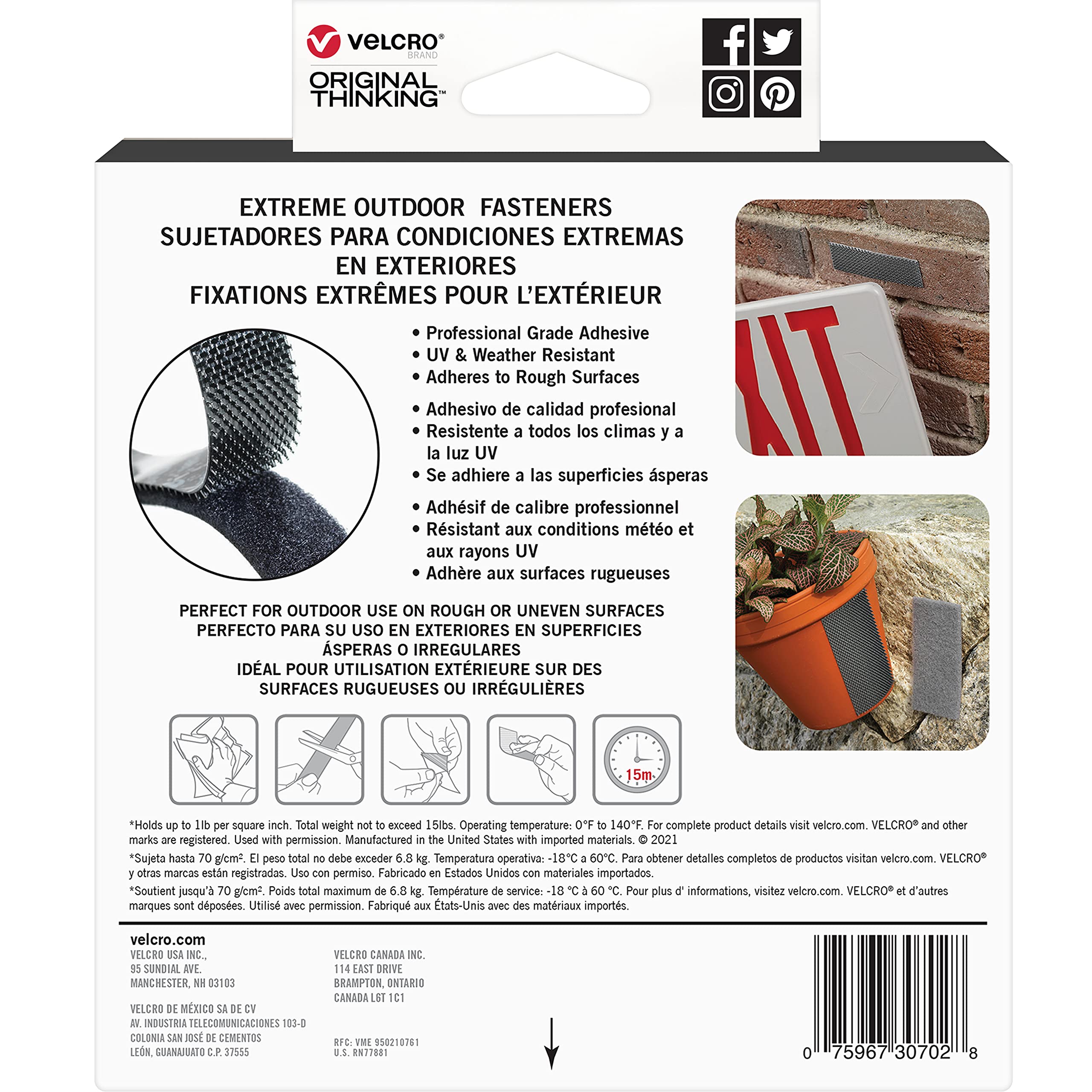 VELCRO Brand Extreme Outdoor Mounting Tape | 20Ft x 1 In, Holds 15 lbs | Strong Heavy Duty Stick on Adhesive | Mount on Brick, Concrete for Hanging, 30702 🍁 All In One Marketplace Canada