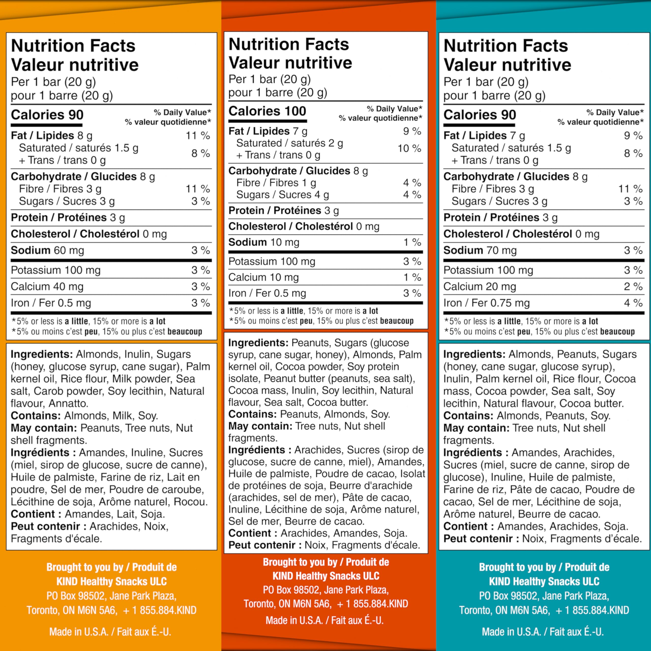 KIND Mini Snack Bars Variety Pack, Gluten Free, Low Sugar, Low Calorie Snacks, Almond Sea Salt & Dark Chocolate, Caramel Almond & Sea Salt, Peanut Butter Dark Chocolate, 30 Count 🍁 All In One Marketplace Canada