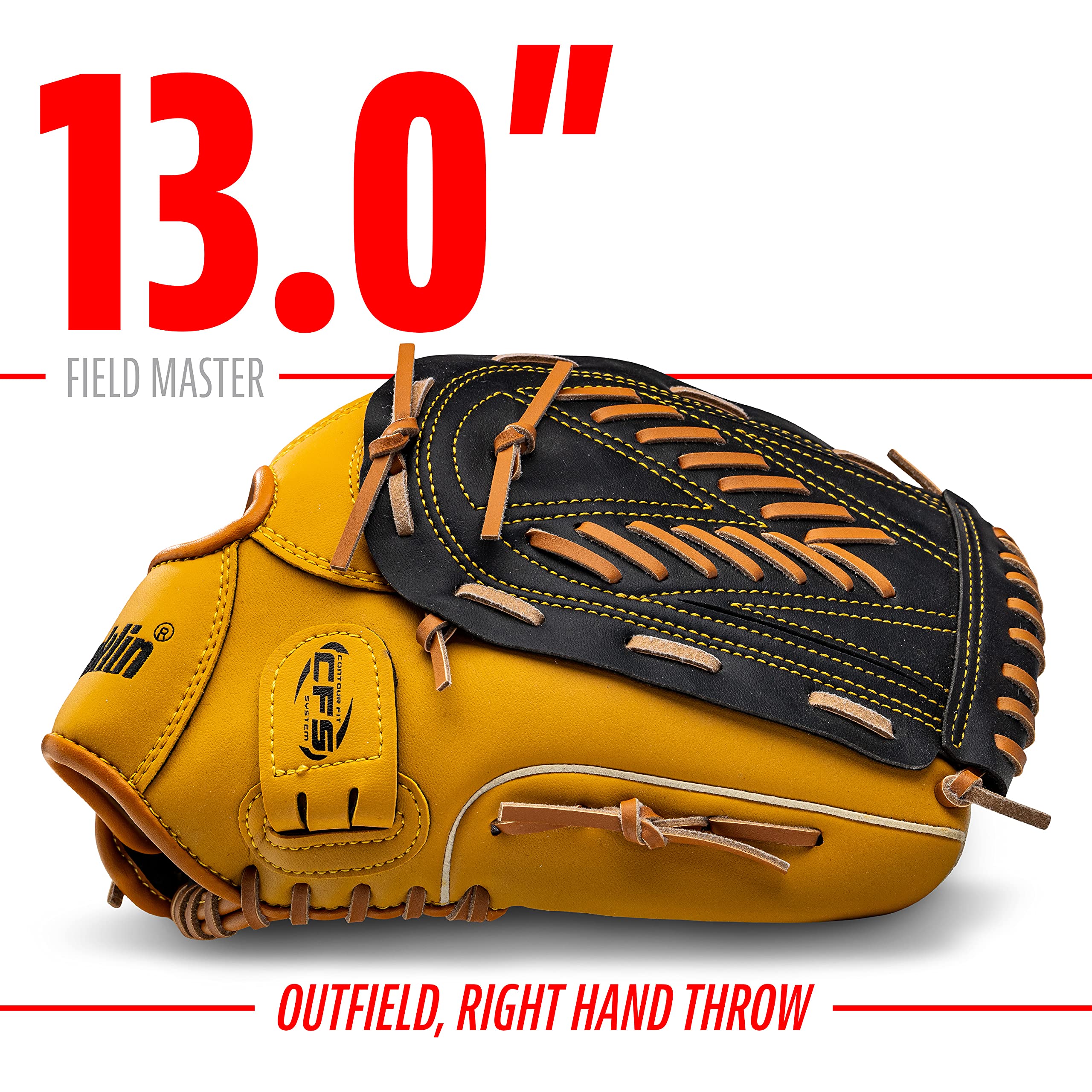 Franklin Sports Baseball and Softball Glove - Fieldmaster Adult + Youth Baseball Gloves - Men's + Women's Infield + Outfield Mitt - Right Hand Throw - 13