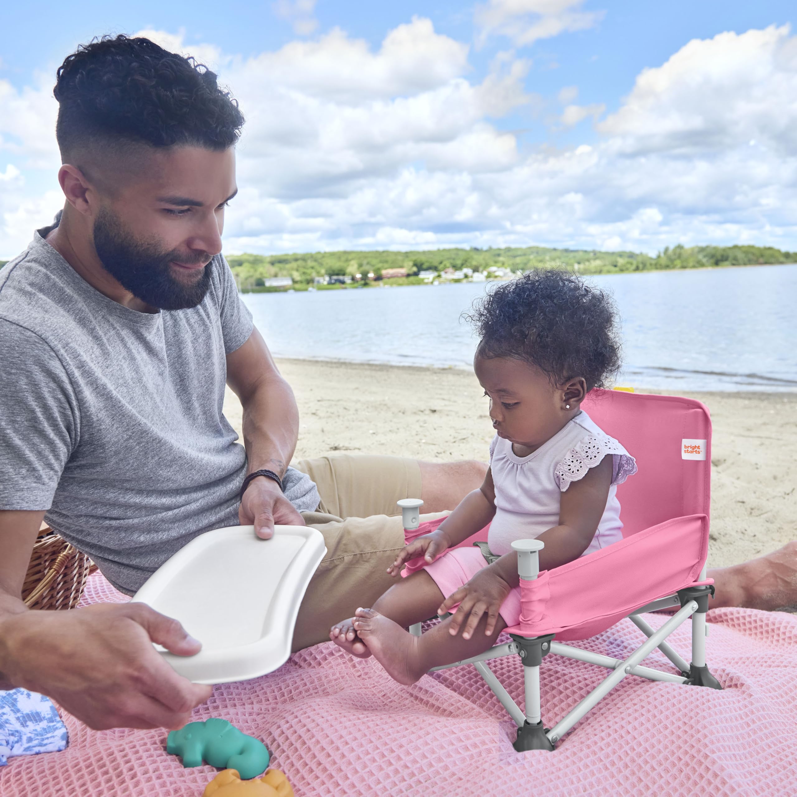 Bright Starts Pop 'N Sit Portable Booster, Indoor/Outdoor Use, Floor Seat with Feeding Tray, Pink, 6 Mos - 3 Yrs 🍁 All In One Marketplace Canada