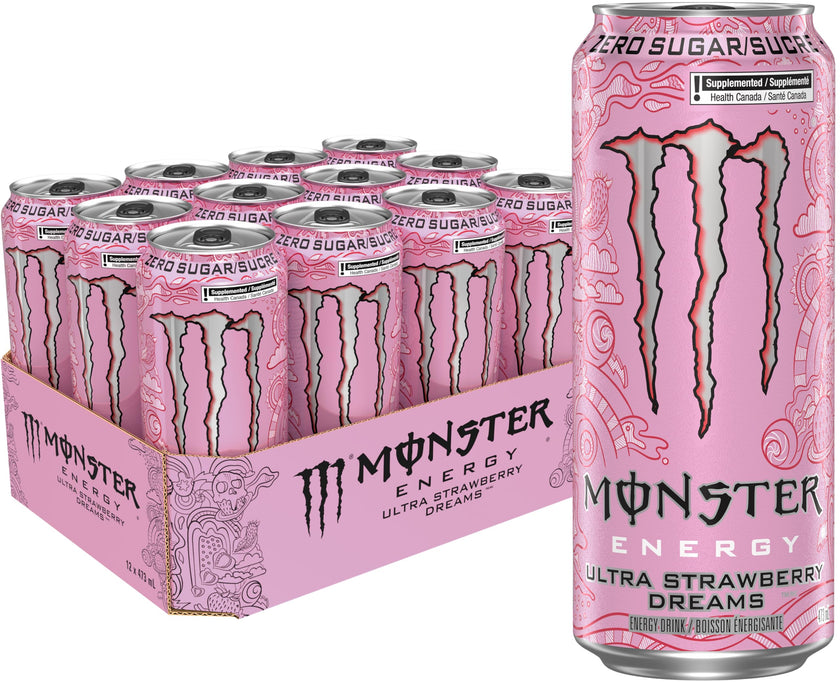 MONSTER ENERGY, Ultra Strawberry Dreams, 473 mL Cans (12 Pack) – Zero Sugar Energy Drink 🍁 All In One Marketplace Canada
