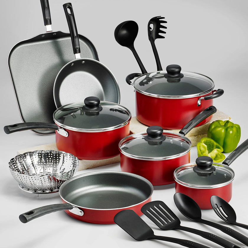 Tramontina PrimaWare 18 Pc Aluminum Nonstick Cookware Set, Red 🍁 All In One Marketplace Canada