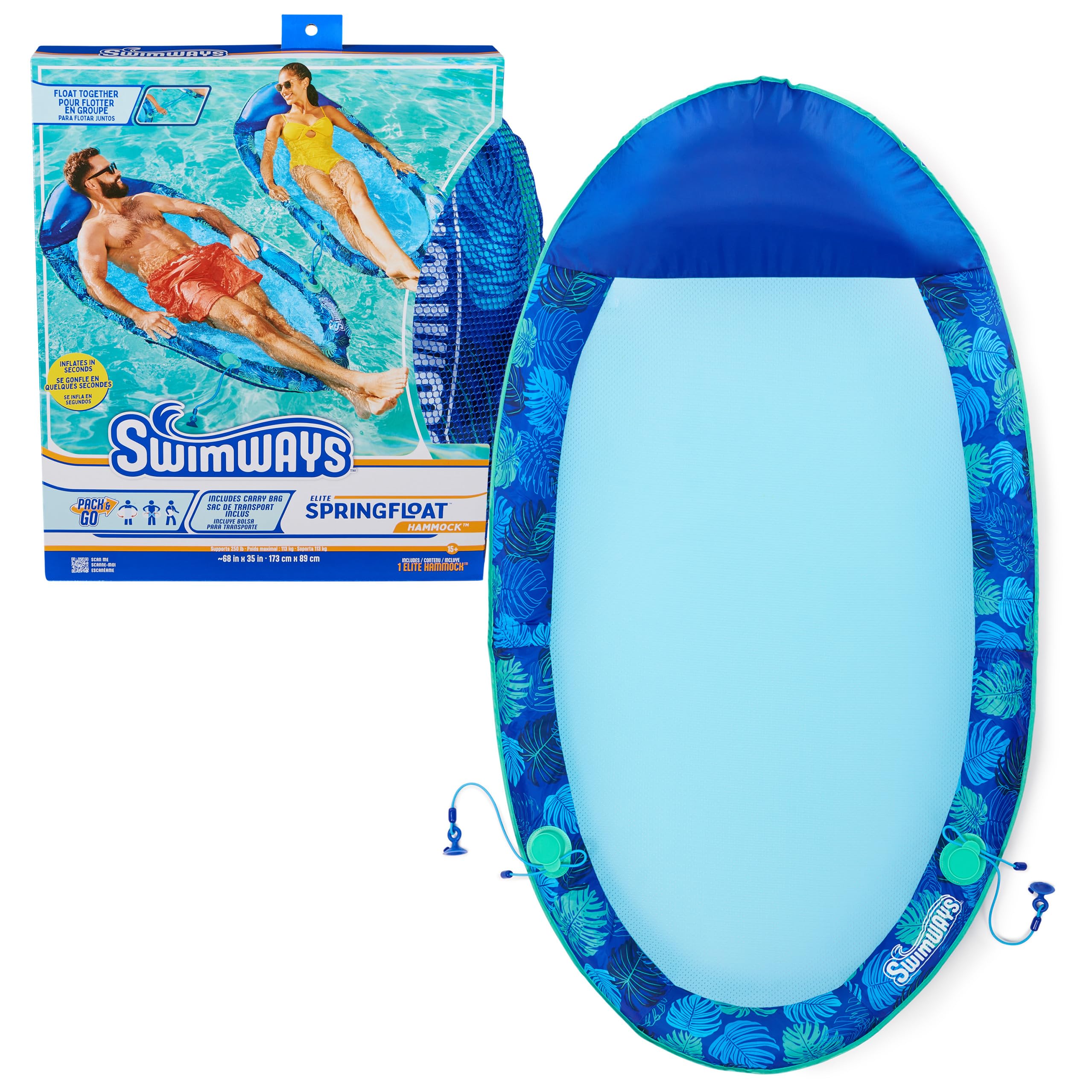 Swimways Elite Spring Float Hammock Pool Lounger, Inflatable Pool Floats Adult with Fast Inflation, Pool Hammock for Adults up to 250 lbs 🍁 All In One Marketplace Canada