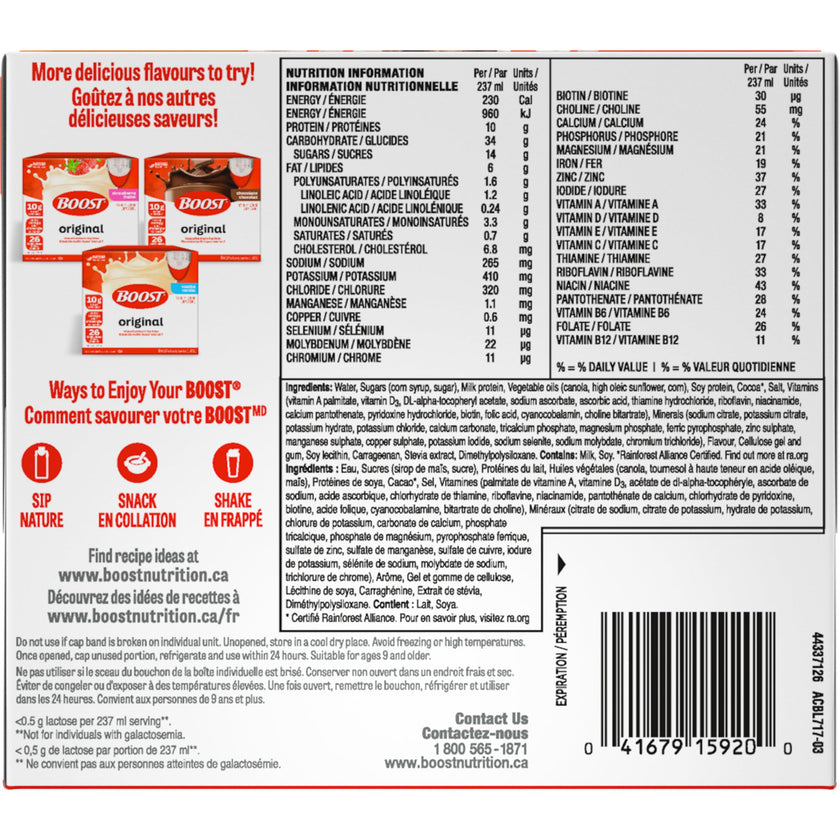 BOOST Original Meal Replacement Drink – Choc Latte, 24 Bottles, 6.1 kg 🍁 All In One Marketplace Canada