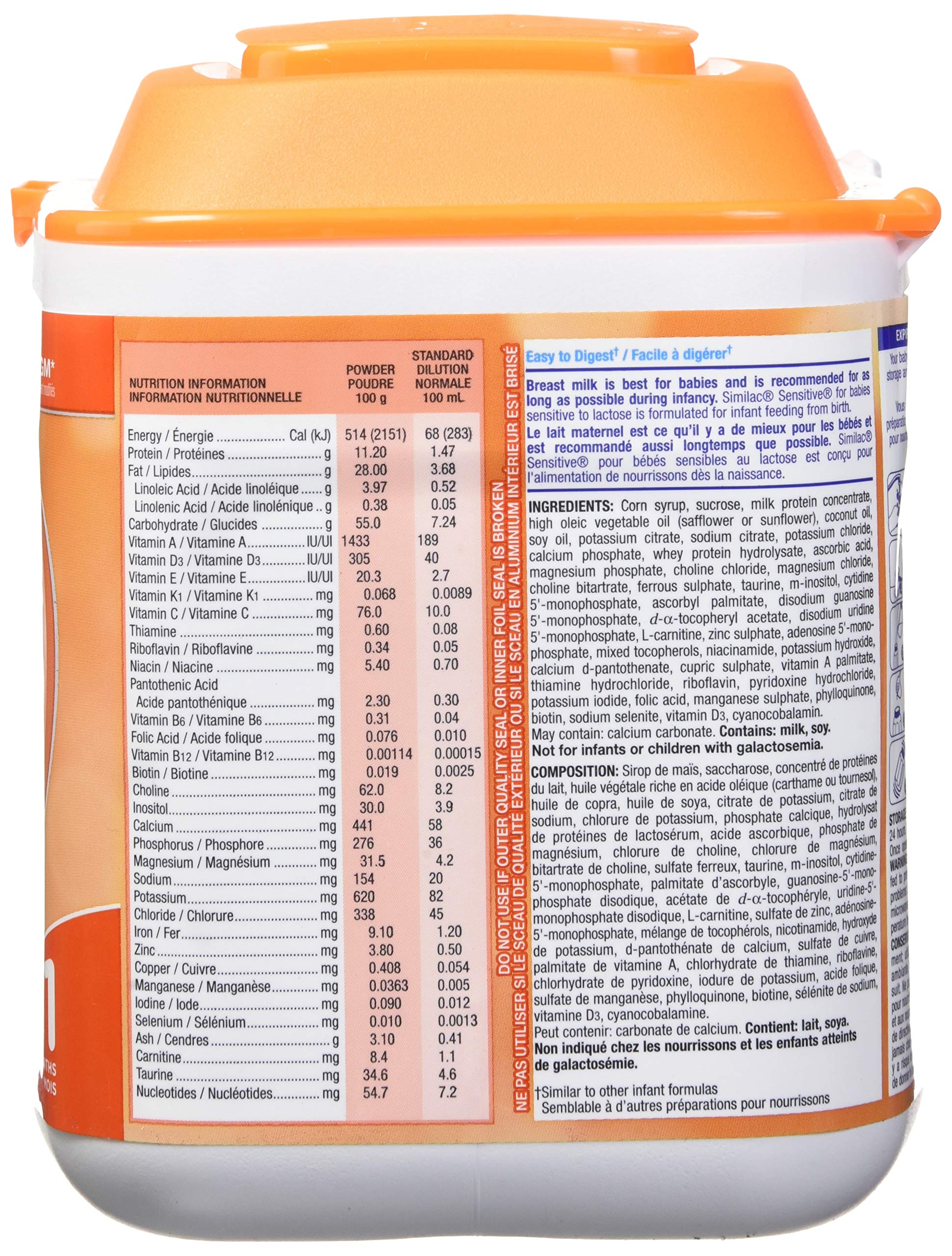 Similac Sensitive Lactose Sensitivity Non-gmo Baby Formula Powder, 0+ Months, Orange, 638g 🍁 All In One Marketplace Canada