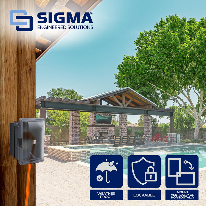 Sigma Engineered Solutions 16801 Non-Metallic Weatherproof Outdoor Electrical Outlet Kit w/Extra Duty Cover, Box and 15 Amp GFCI Receptacle, in-USE, Clear/Gray, 1 Gang, Lockable with Patented Hinge 🍁 All In One Marketplace Canada