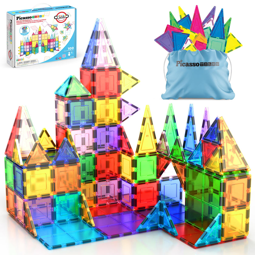 PicassoTiles 100 Piece Set 100pcs Magnet Building Tiles Clear Magnetic 3D Building Blocks Construction Playboards, Creativity beyond Imagination, Inspirational, Recreational, Educational Conventional 🍁 All In One Marketplace Canada