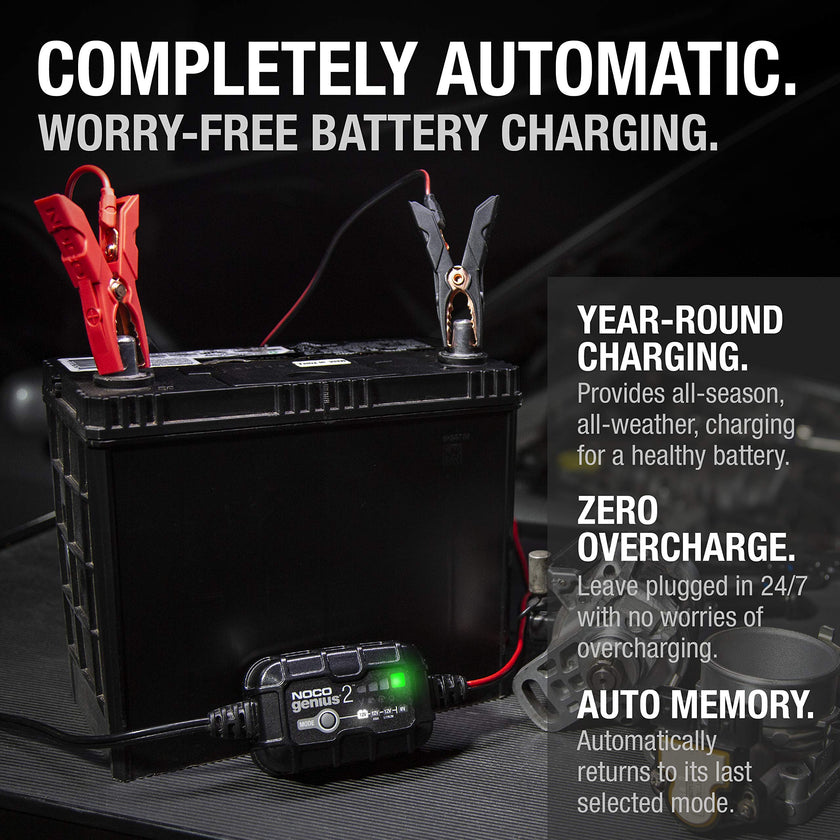 NOCO GENIUS2: 2A 6V/12V Smart Battery Charger – Automatic Maintainer, Trickle Charger & Desulfator with Overcharge Protection & Temperature Compensation – for Lead-Acid & Lithium Batteries 🍁 All In One Marketplace Canada