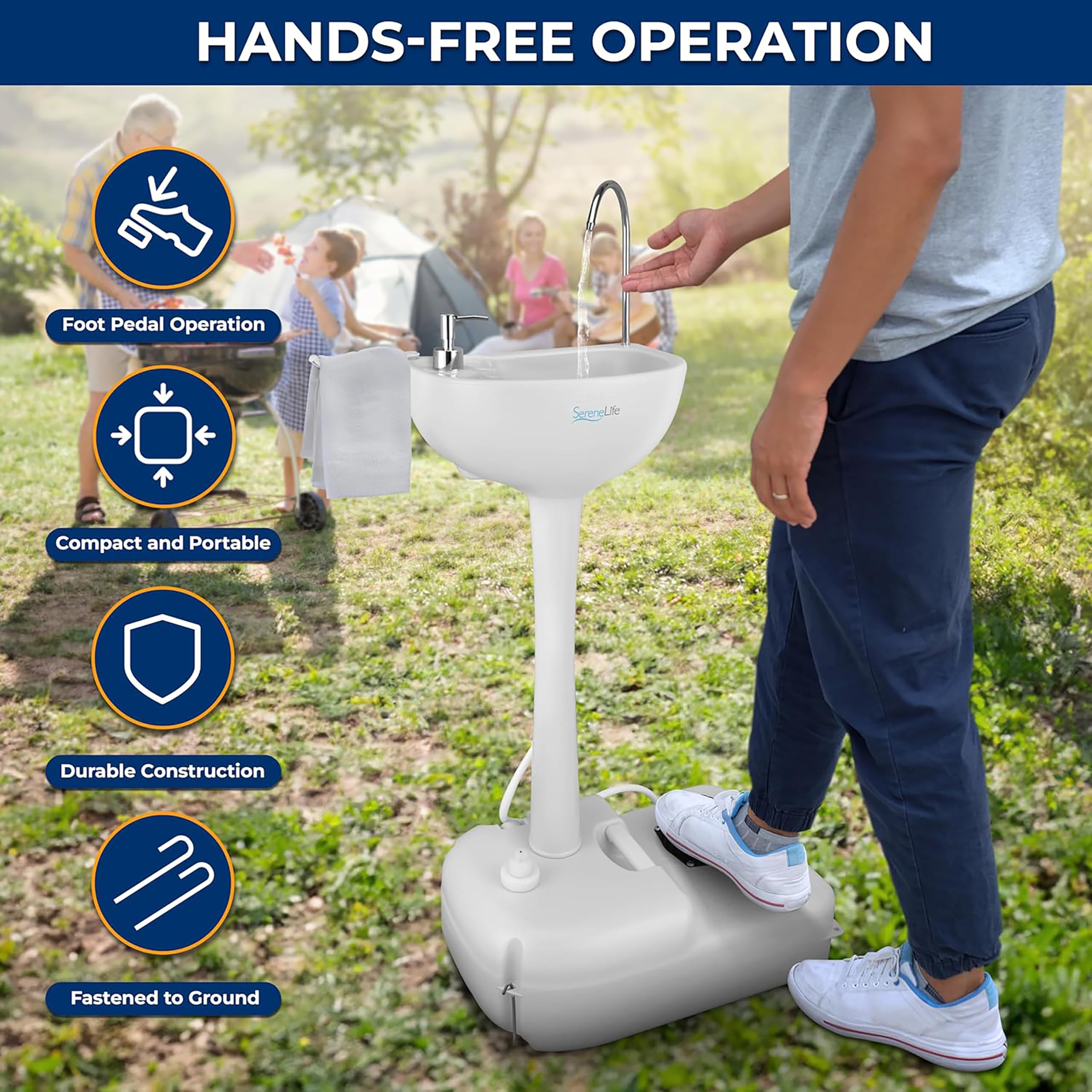 SereneLife, Portable Sink, Camping Hand Wash Basin with Water Tank and Rolling Wheels, Perfect for Indoor and Outdoor Use, Events, Worksites and More 🍁 All In One Marketplace Canada