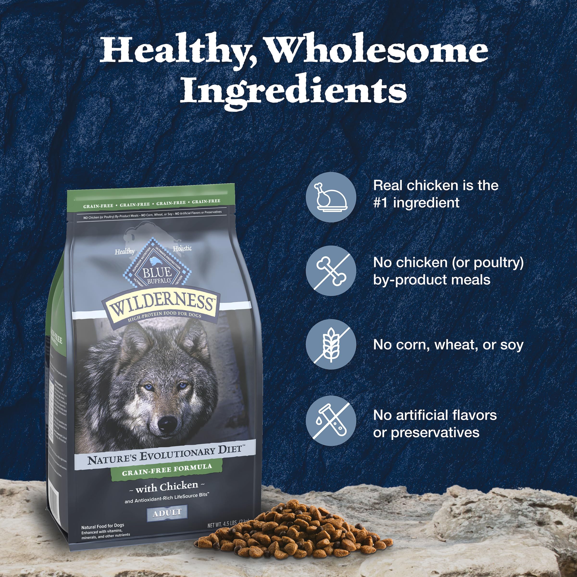Blue Buffalo Wilderness with Chicken High-Protein Grain-Free Adult Dry Dog Food, 34g Protein, Supports Immunity with Antioxidant-Rich LifeSource Bits, Promotes Healthy Muscle Development, 24 lbs. 🍁 All In One Marketplace Canada