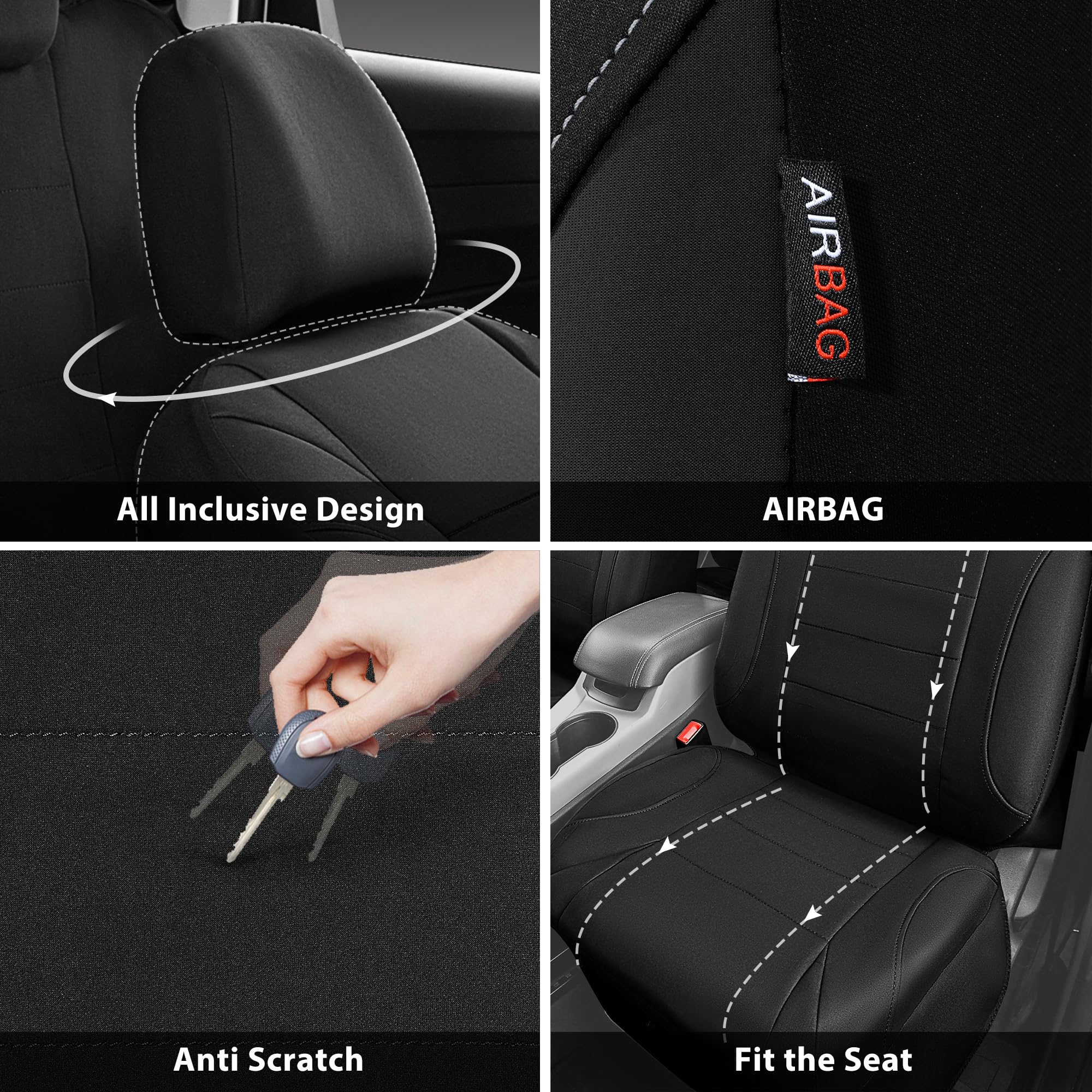 CAR Pass Neoprene Waterproof Two Front Car Seat Covers Set- Universal Fit for Vehicles, Airbag Compatiable(Black) 🍁 All In One Marketplace Canada