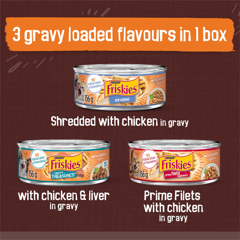 Friskies Gravy Pleasers Wet Cat Food, Chicken Variety Pack 3 Flavours - 156 g Can (24 Pack) 🍁 All In One Marketplace Canada