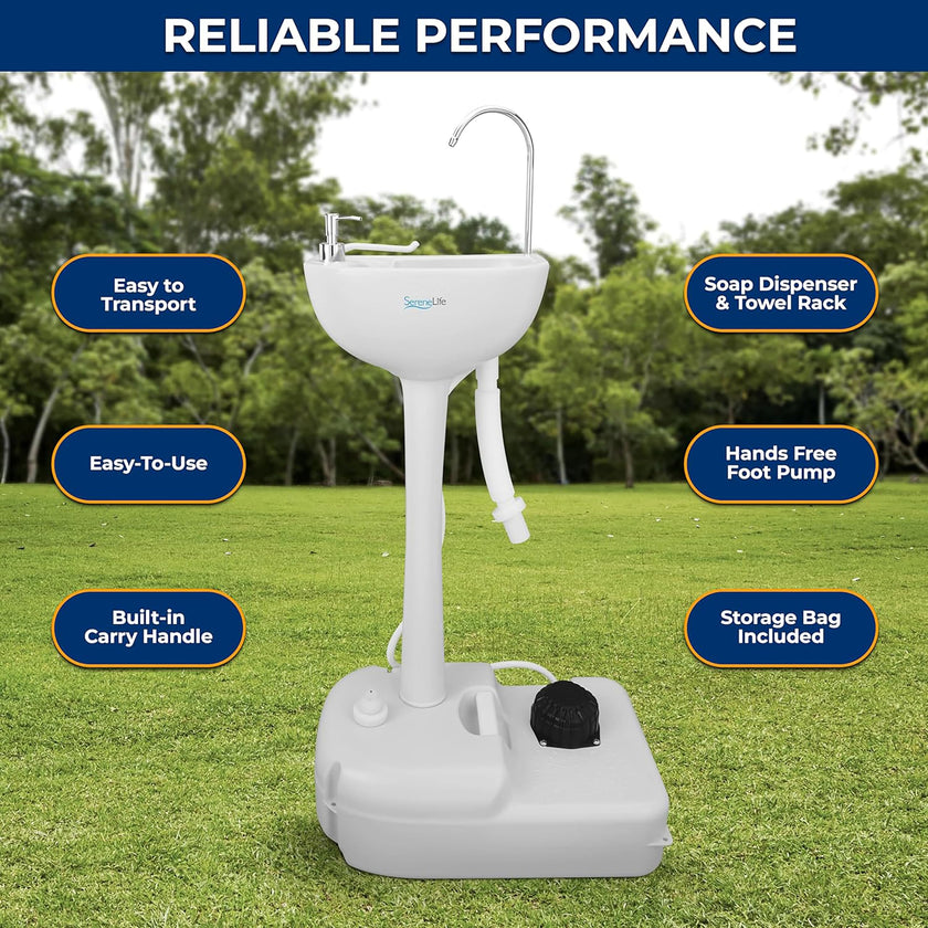 SereneLife, Portable Sink, Camping Hand Wash Basin with Water Tank and Rolling Wheels, Perfect for Indoor and Outdoor Use, Events, Worksites and More 🍁 All In One Marketplace Canada
