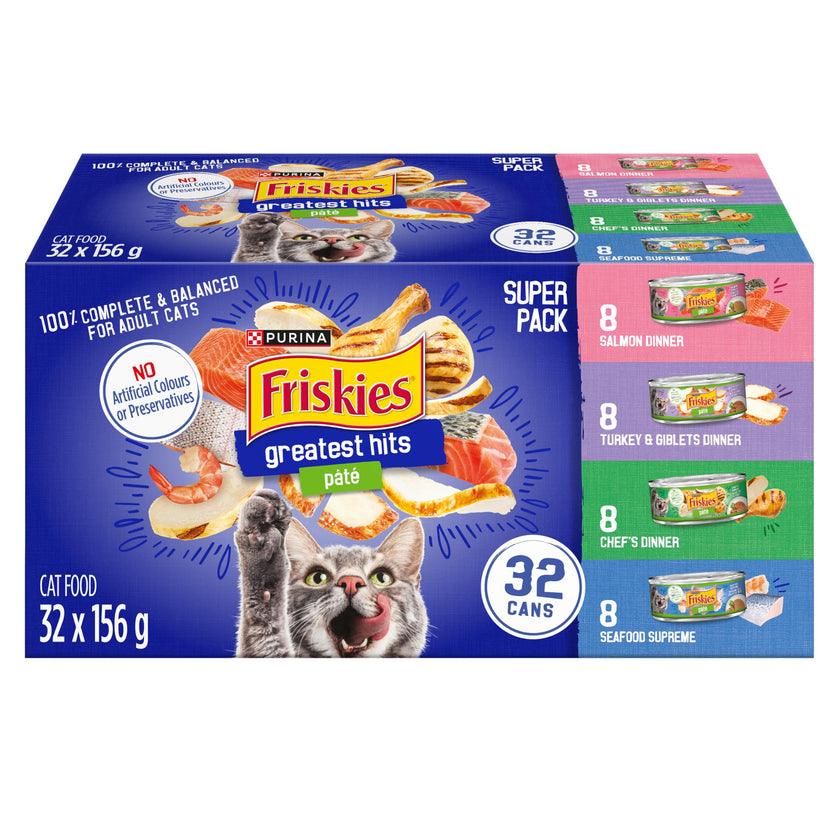 Friskies Greatest Hits Wet Cat Food, Pate Variety Pack 4 Flavours - 156 g Can (32 Pack) 🍁 All In One Marketplace Canada