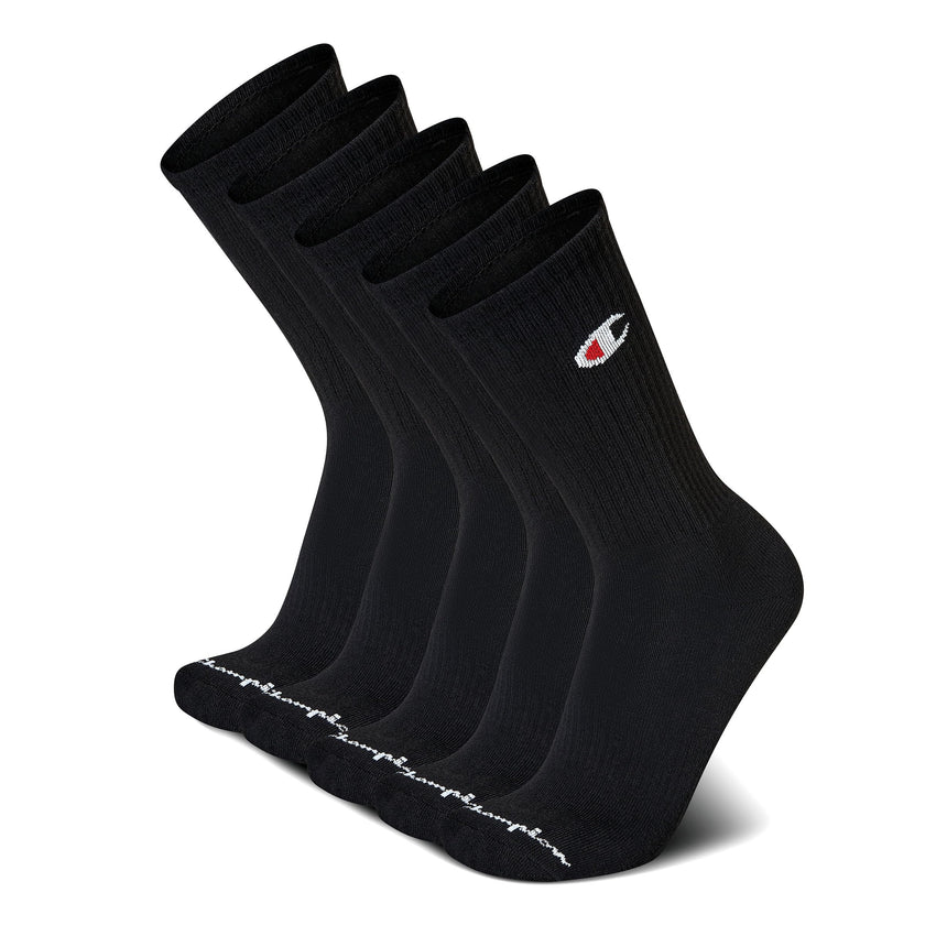 Champion Mens Men’s Crew Socks – 5 Pack Cushioned Crew Socks Moisture-wicking Breathable Reinforced Heel & Toe (Size: 6-12.5), Black, 6-12 🍁 All In One Marketplace Canada