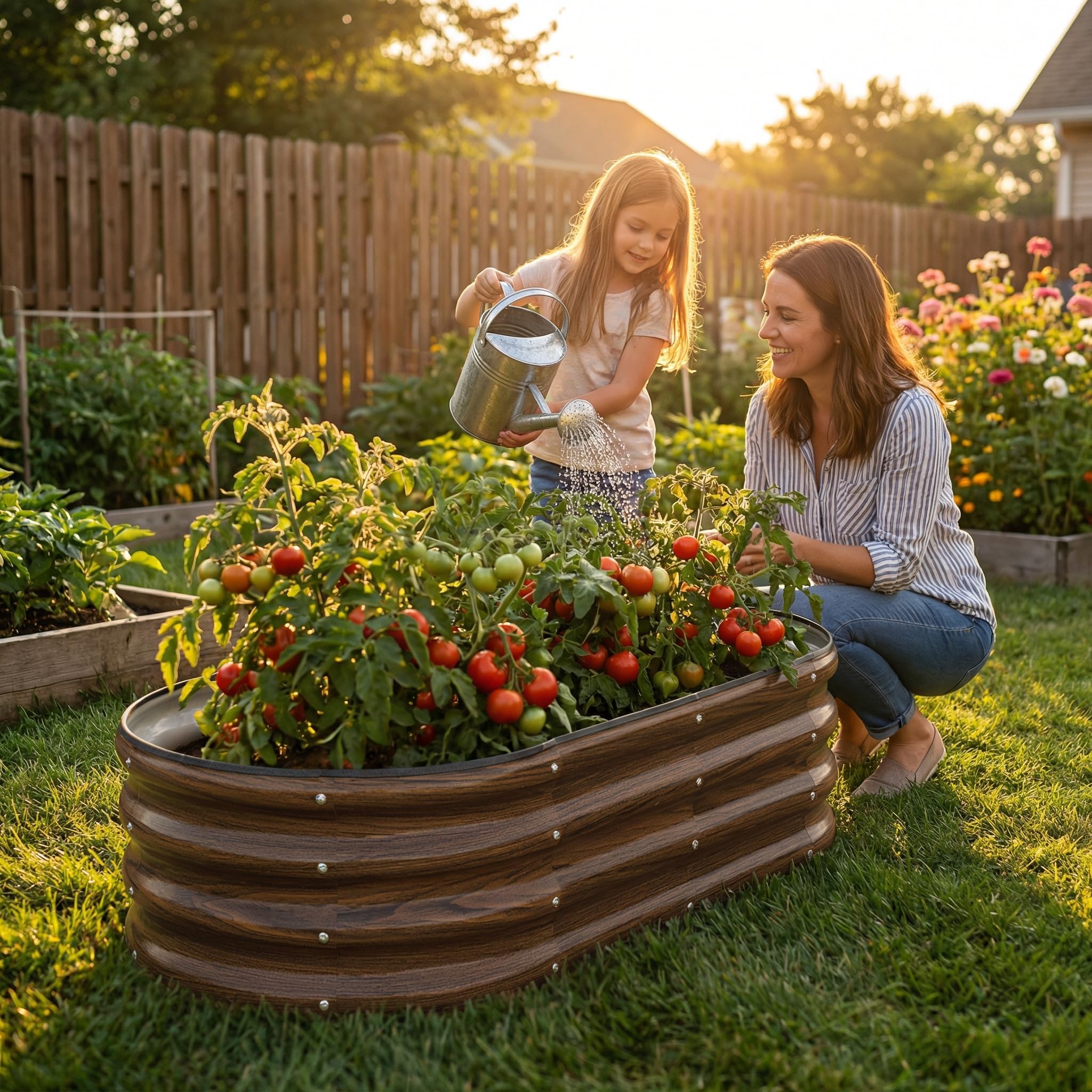 SnugNiture Galvanized Raised Garden Bed Outdoor, 2 Pcs 4x2x1ft Oval Metal Planter Box for Planting Plants Vegetables, Brown 🍁 All In One Marketplace Canada