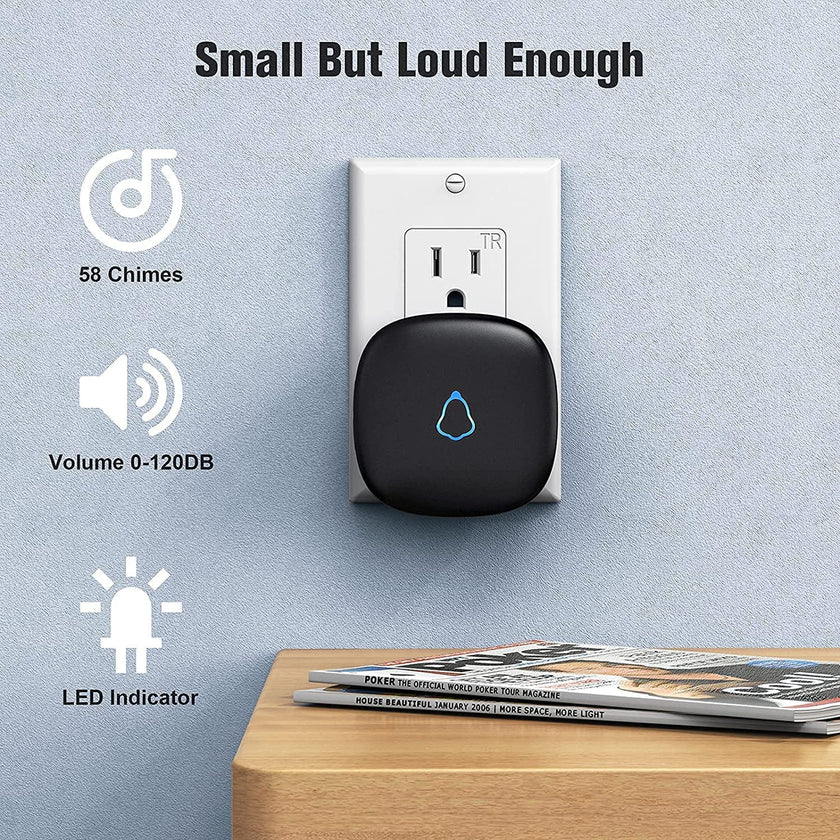 SECRUI Doorbell, Wireless Doorbell with 2 Receivers, Easy Installation, Adjustable Volumes, 58 Chimes, 1000Ft Operating Range, LED Indicator, Black 🍁 All In One Marketplace Canada