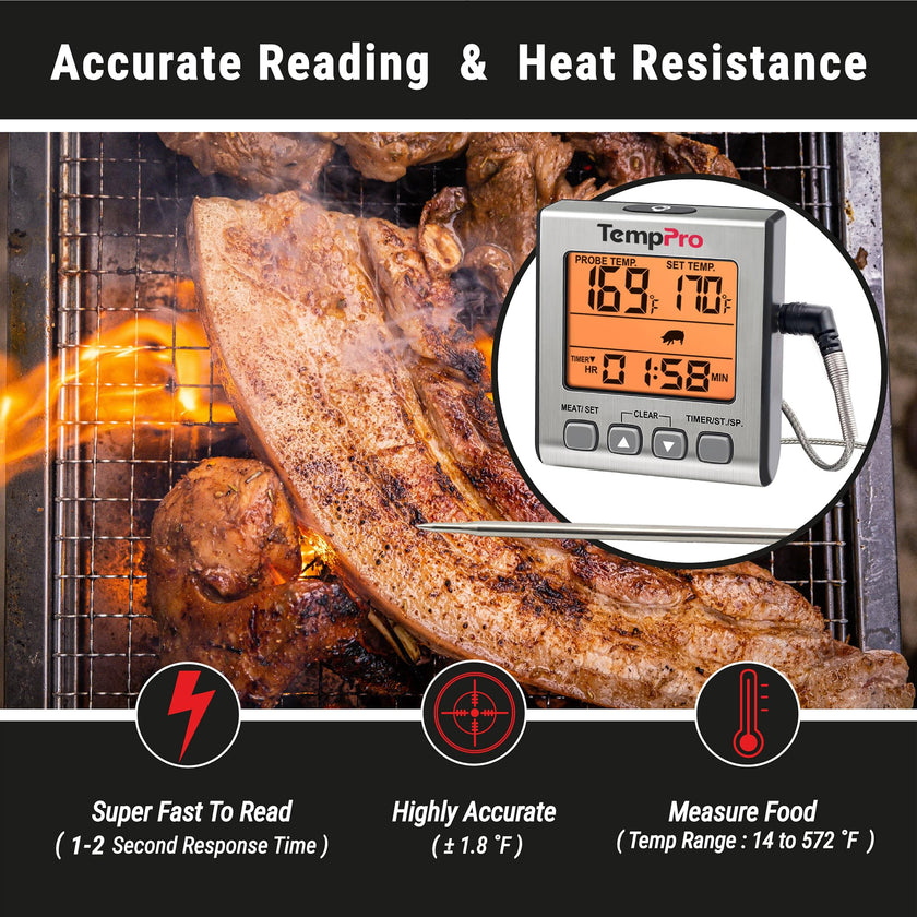 TempPro Digital Meat Thermometer for Cooking and Grilling, BBQ Food Thermometer with Backlight and Kitchen Timer, Grill Temperature Probe Thermometer for Smoker, Oven, Baking,Oil(Previously ThermoPro) 🍁 All In One Marketplace Canada
