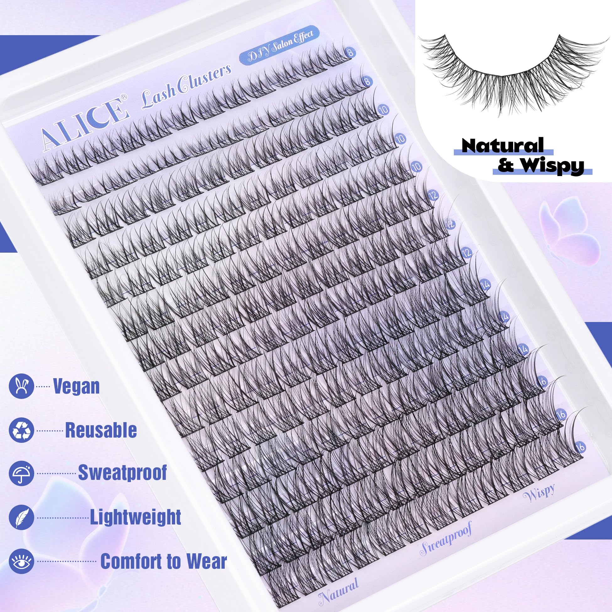 Natural Lash Clusters Wispy Cluster Eyelash Extensions 168pcs Individual Lashes 8-16mm C Curl DIY Lash Extension Natural Look Soft Thin Band Cluster Lashes by ALICE 🍁 All In One Marketplace Canada