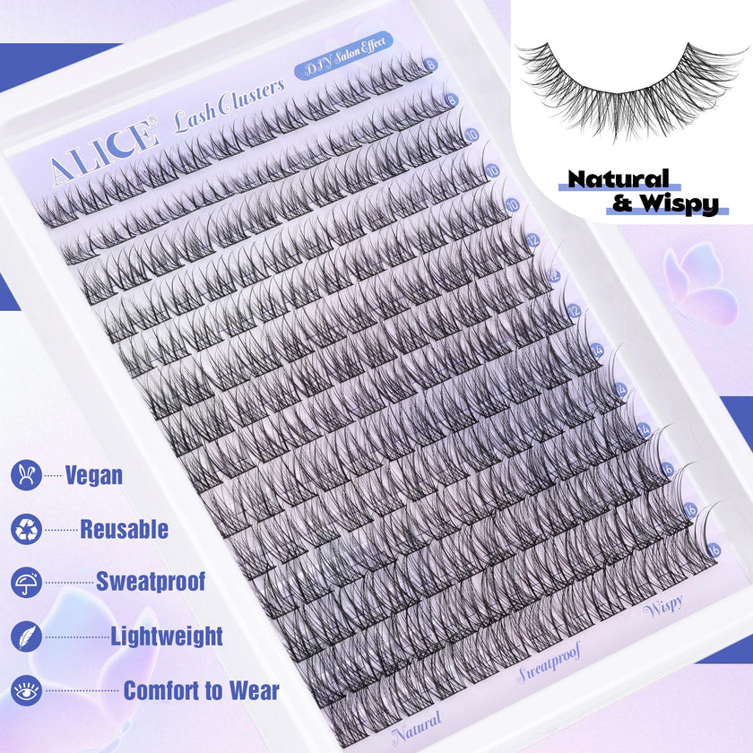 Natural Lash Clusters Wispy Cluster Eyelash Extensions 168pcs Individual Lashes 8-16mm C Curl DIY Lash Extension Natural Look Soft Thin Band Cluster Lashes by ALICE 🍁 All In One Marketplace Canada