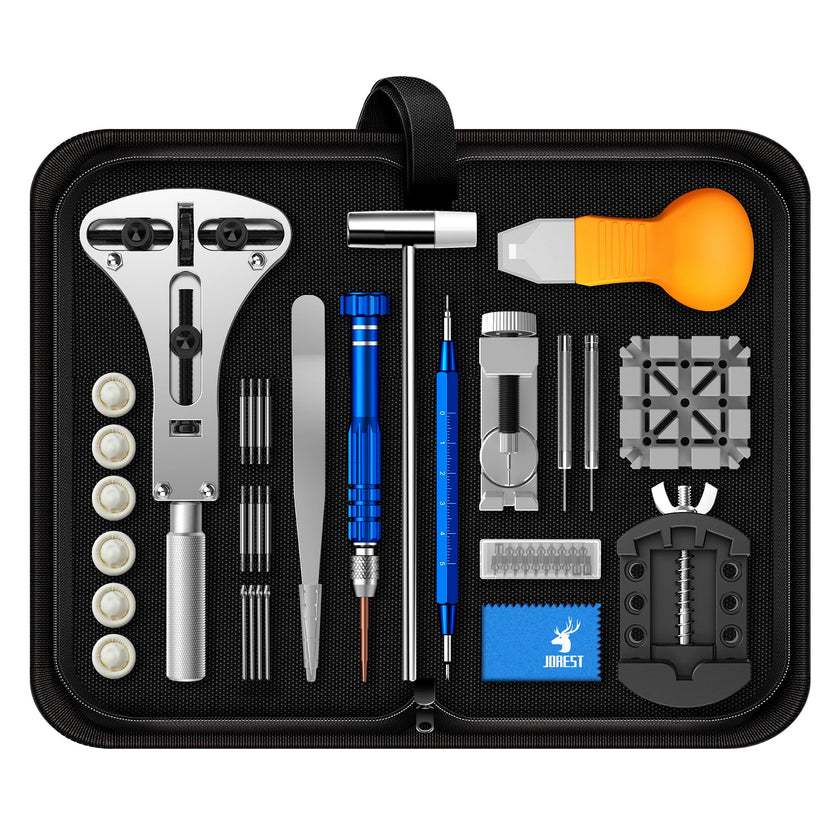 JOREST Watch Repair Tool Kit, Battery Replacement, Strap Adjustment, Bracelet Pin Removal, Band Link Remover, Resizing Tool, Wrench Opening Cover, Case Back Opener, Screwdriver, Spring Bar 🍁 All In One Marketplace Canada