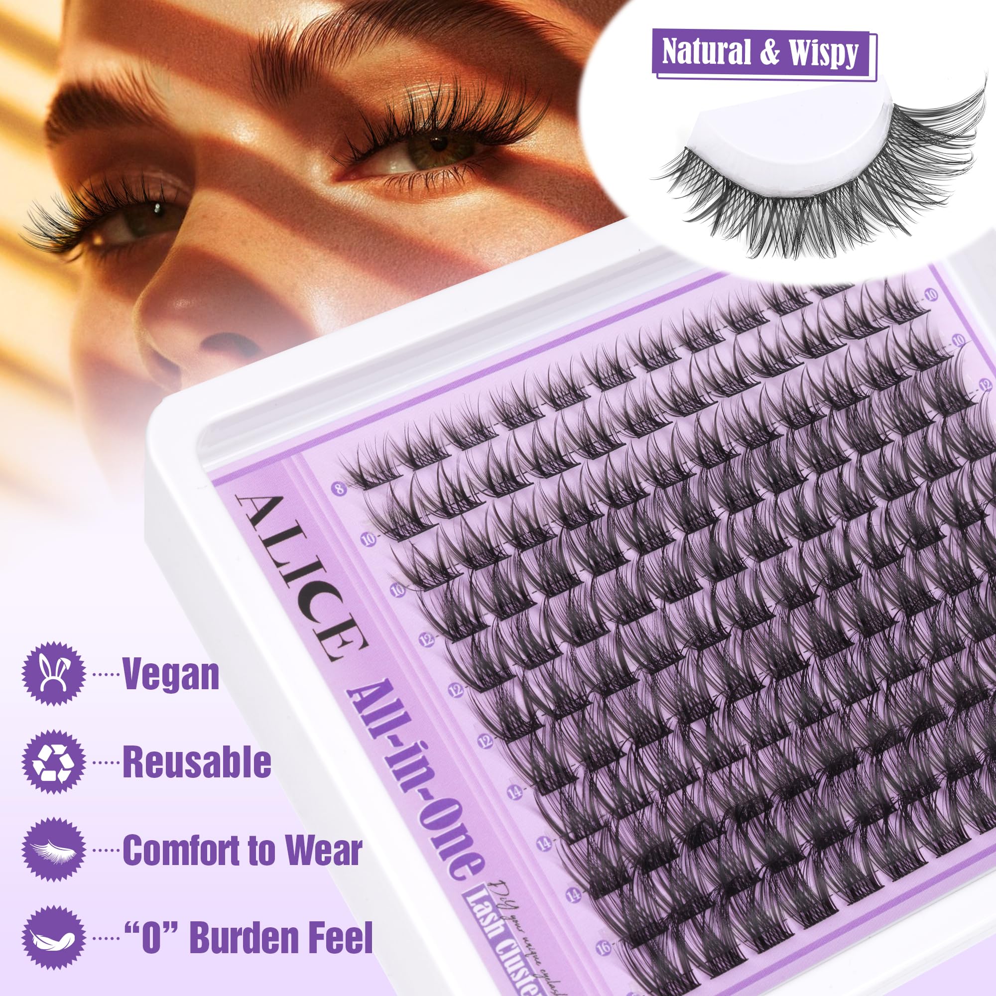 Wispy Lash Clusters Kit Natural Lash Extensions Kit DIY Cluster Eyelash Extensions C Curl 8-16mm Individual Lashes with Lash Remover Bond and Seal Soft Thin Band by ALICE 🍁 All In One Marketplace Canada