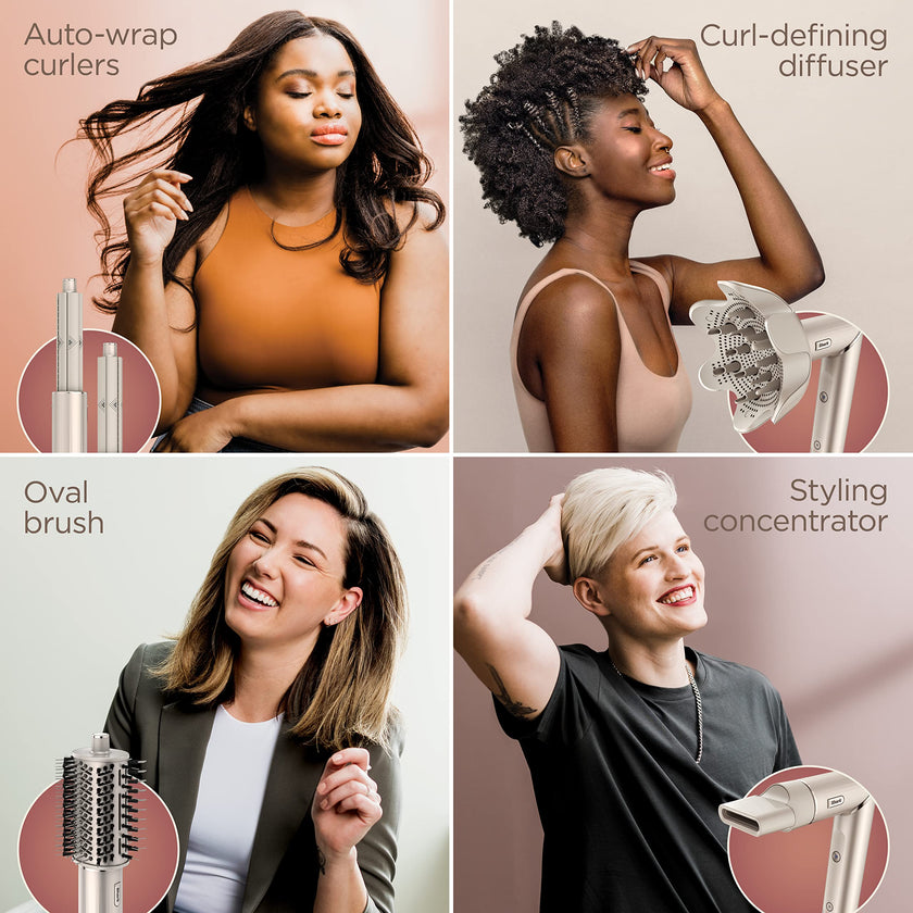 Shark FlexStyle Air Styling & Drying System, Powerful Hair Blow Dryer Multi-Styler Auto-Wrap Curlers, Curl-Defining Diffuser, Oval Brush & Concentrator Attachment, HD435C (Canadian Version), Stone 🍁 All In One Marketplace Canada