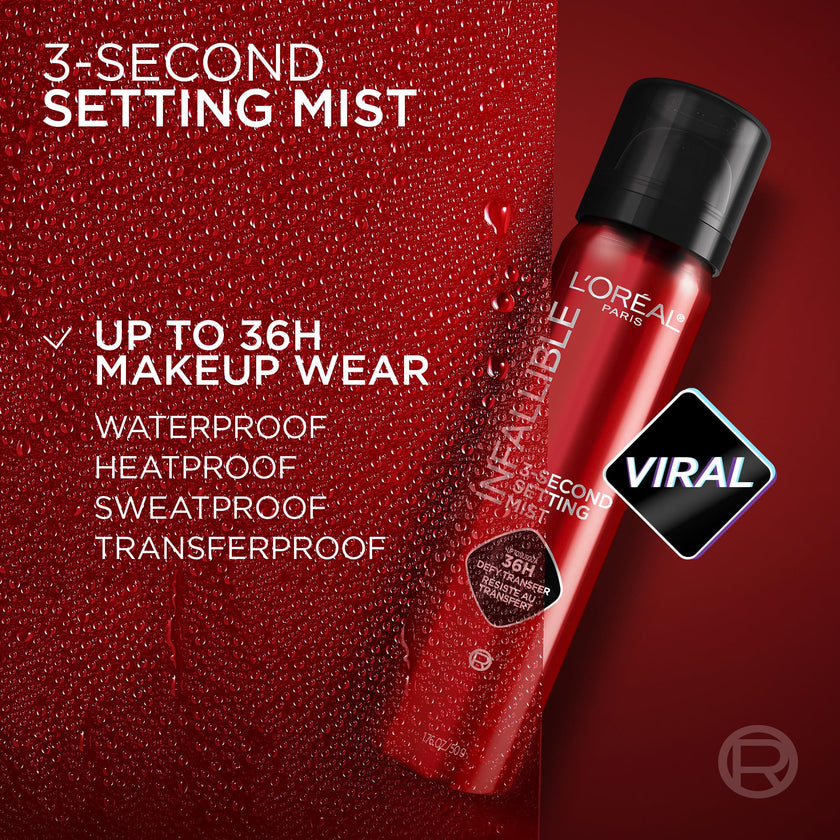 L’Oréal Paris Infallible 3-Second Makeup Setting Spray, Makeup, Microfine Mist for up to 36H Wear, Lightweight, Transfer Proof, Waterproof, Dries in 3 seconds, 75ml 🍁 All In One Marketplace Canada