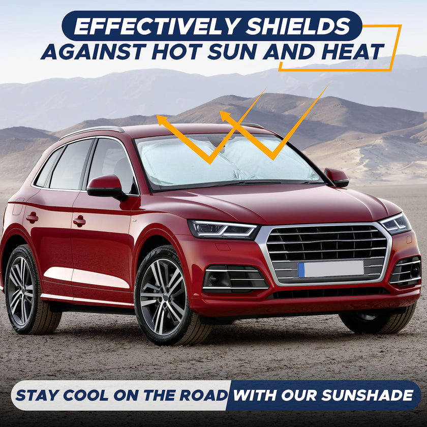 EcoNour Car Windshield Sun Shade with Storage Pouch | Durable 240T Material Car Sun Visor for UV Rays, Sun Heat Protection | Car Interior Accessories for Sun Heat | Medium Plus (64 inches x 34 inches) 🍁 All In One Marketplace Canada
