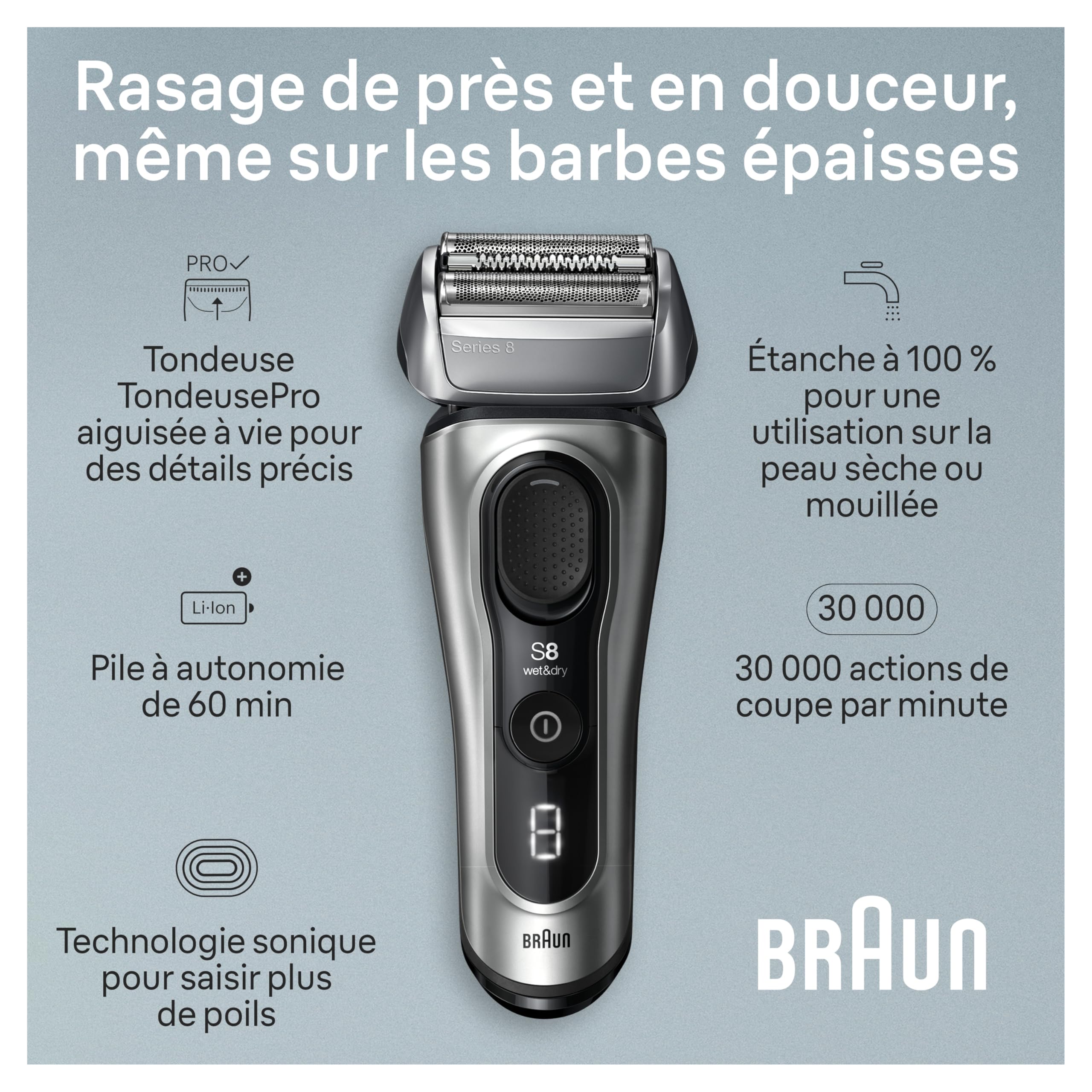 Braun Series 8 Electric Shaver for Men with Precision Long Hair Trimmer, Wet and Dry Electric Razor with Charging Stand and Travel Case, 8517s Galvano Silver 🍁 All In One Marketplace Canada