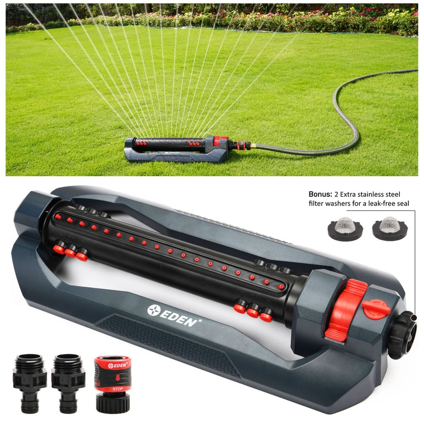 Eden 96212 Turbo Oscillating Sprinkler | Covers Up to 4,400 sq. ft., 18 Precision Nozzles, Adjustable Range, Flow Control, Triple Nozzle Width Switches, Turbo Drive Motor, Quick Connect Bundle 🍁 All In One Marketplace Canada