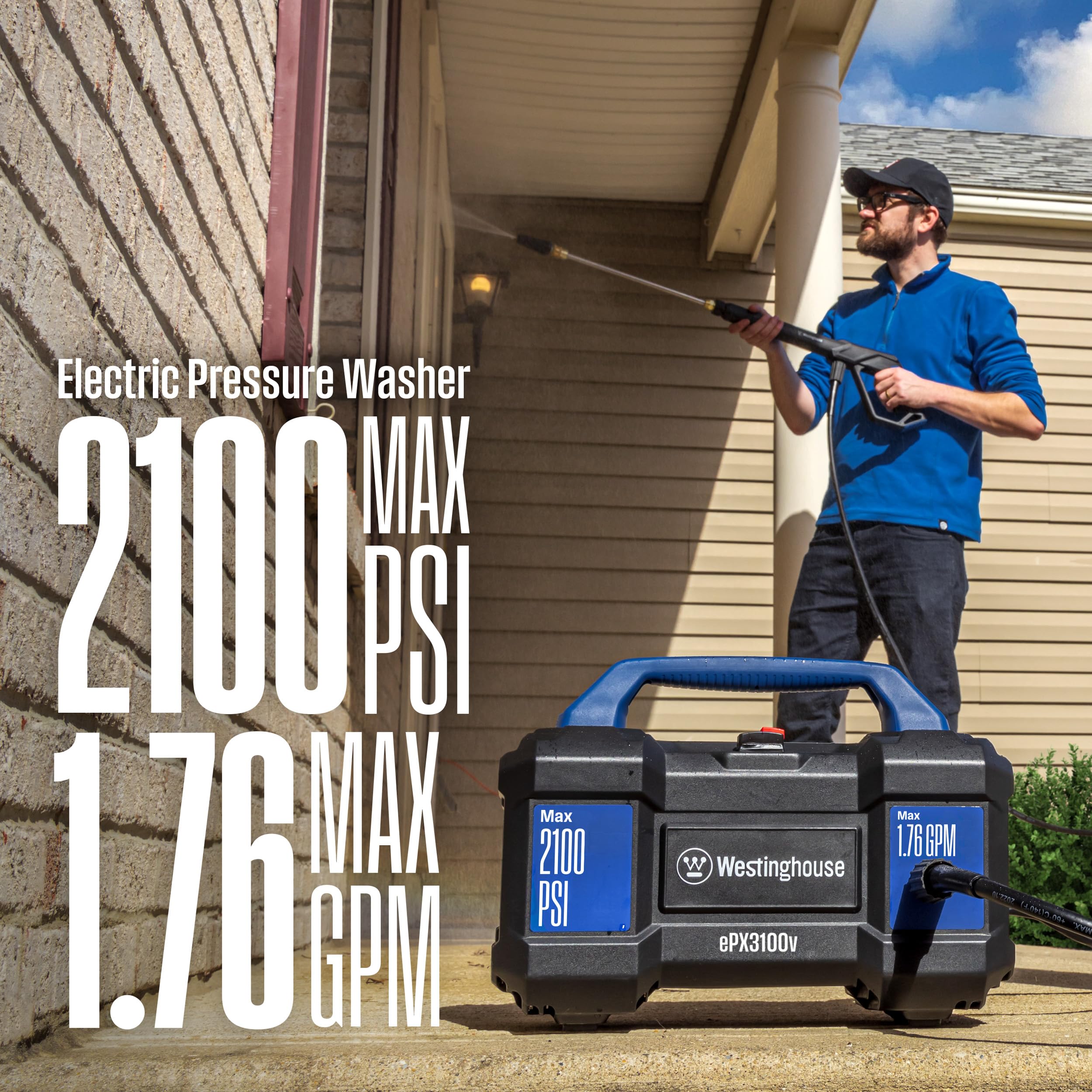 Westinghouse ePX3100v Electric Pressure Washer, 2100 Max PSI 1.76 Max GPM, Built-in Carry Handle, Detachable Foam Cannon, Pro-Style Steel Wand, 3-Nozzle Set, for Cars/Fences/Driveways/Home/Patios 🍁 All In One Marketplace Canada