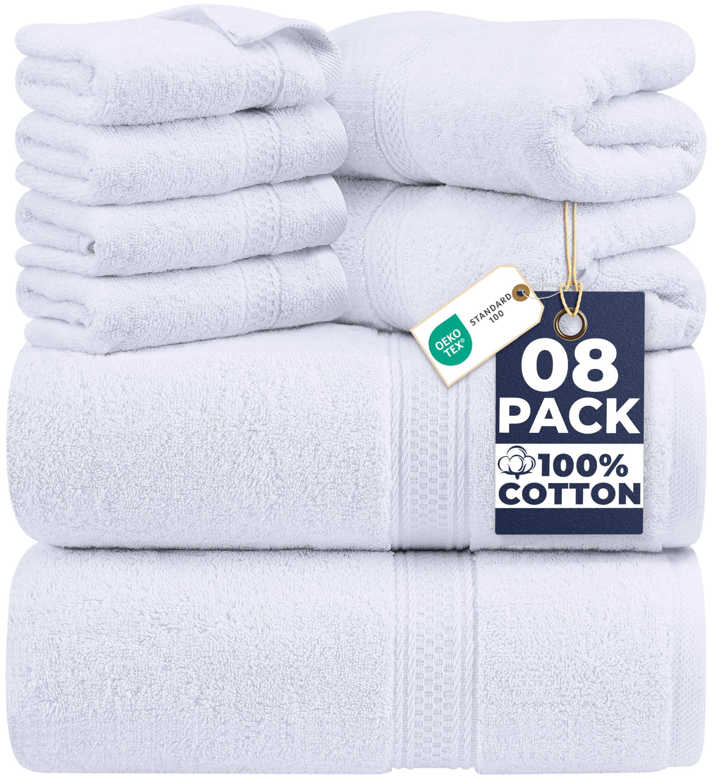 Utopia Towels 8 Piece Premium Towel Set, 2 Bath, 2 Hand, and 4 Wash Cloths, 600 GSM 100% Ring Spun Cotton Highly Absorbent Towels for Bathroom, Gym, Hotel, and Spa, White 🍁 All In One Marketplace Canada