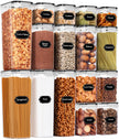 PRAKI Airtight Food Storage Container Set with Lids, 16 Pcs Plastic Dry Food Canisters for Kitchen Pantry Organizers and Storage, Ideal for Cereal, Flour & Sugar - Labels, Marker(Black) 🍁 All In One Marketplace Canada