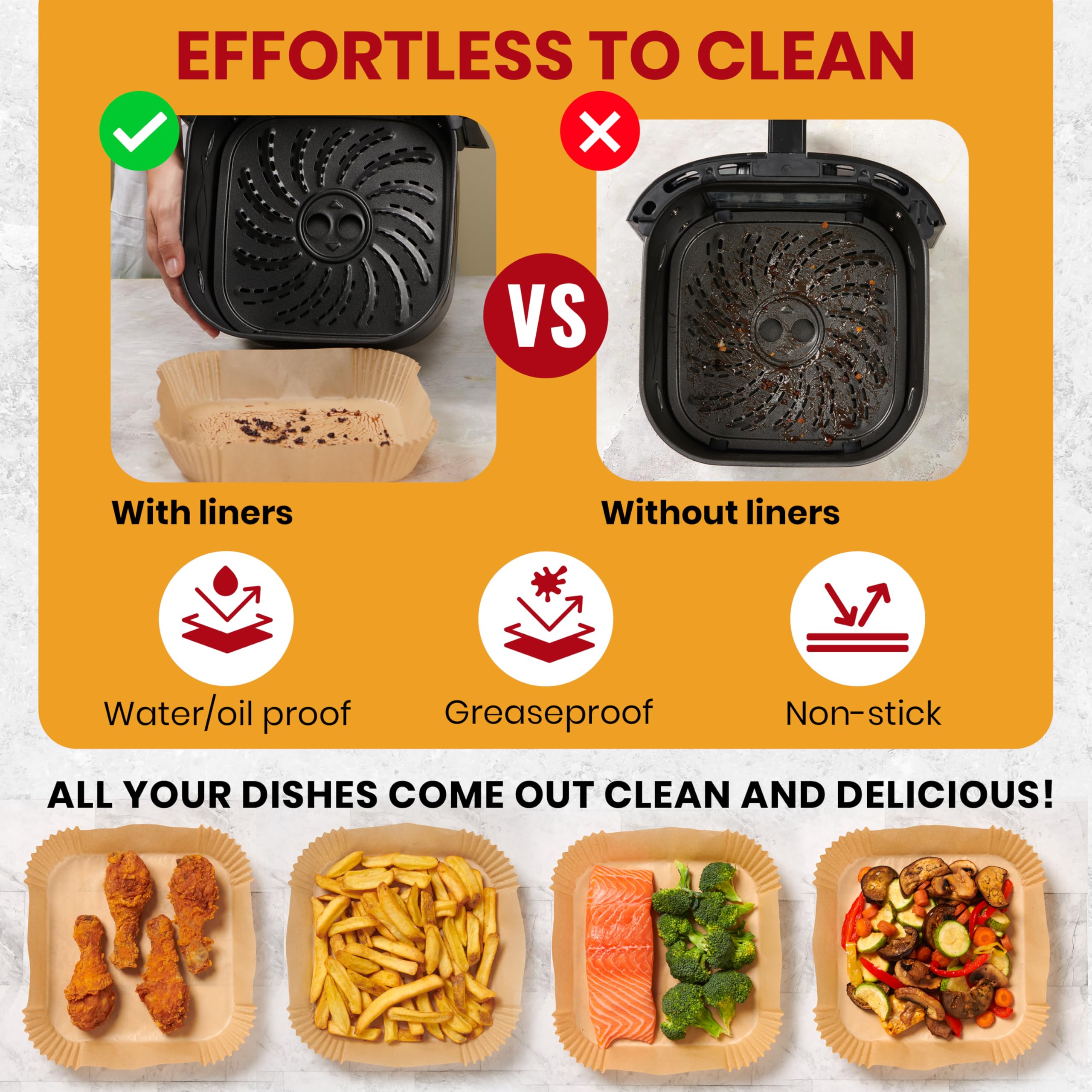 Air Fryer Liners, 125Pcs Disposable Parchment Paper Liners – Non-Stick and Oil Proof for Easy Cleanup – 8” Square for 5-8 qt Basket by Baker's Signature 🍁 All In One Marketplace Canada