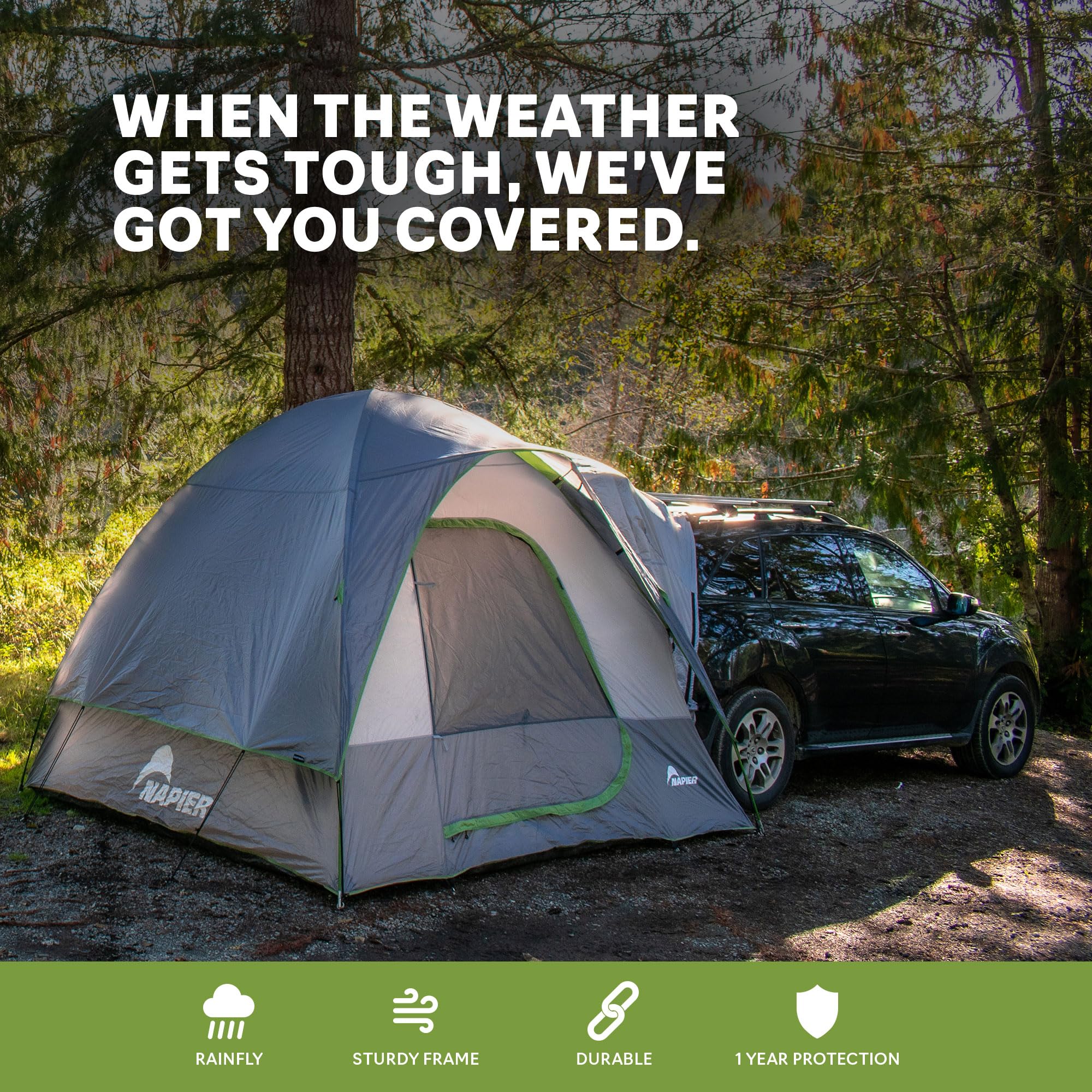 Napier Backroadz SUV Tent | 10' x 10' Vehicle Camping Tent | Fits All CUVs, SUVs, and Minivans | Sleeps 5 | Spacious, Durable, Easy Set-up | Gray/Green | Model 19100 🍁 All In One Marketplace Canada