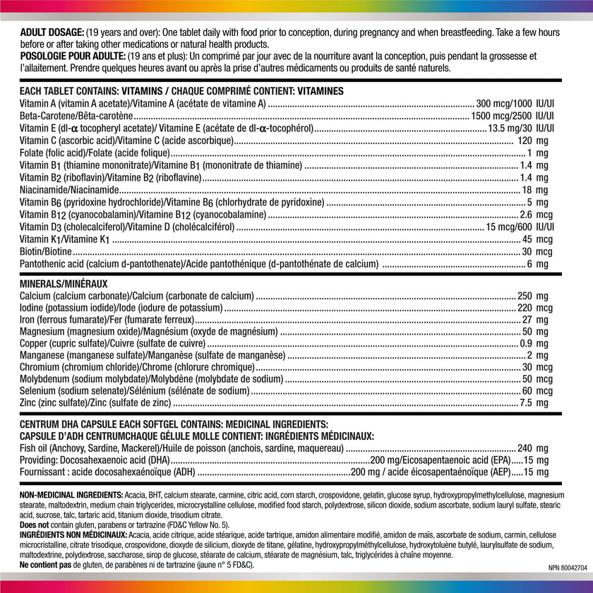Centrum Prenatal Multivitamins/Minerals with Folic Acid and DHA Multivitamins Supplement with Omega 3, 60 Prenatal Tablets & 60 DHA Softgels (120 Total Count) (Packaging May Vary) 🍁 All In One Marketplace Canada