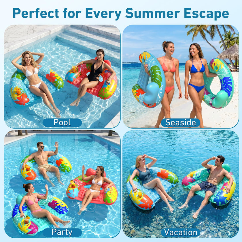 SEETOHOME 3 Pack Pool Floaties for Adults, Inflatable Pool Float Chair Adult Size with Backrest & Cup Holder Floating Pool Chair Floaties for Adults Beaches, Lakes, Rivers, Parties Water Fun 🍁 All In One Marketplace Canada