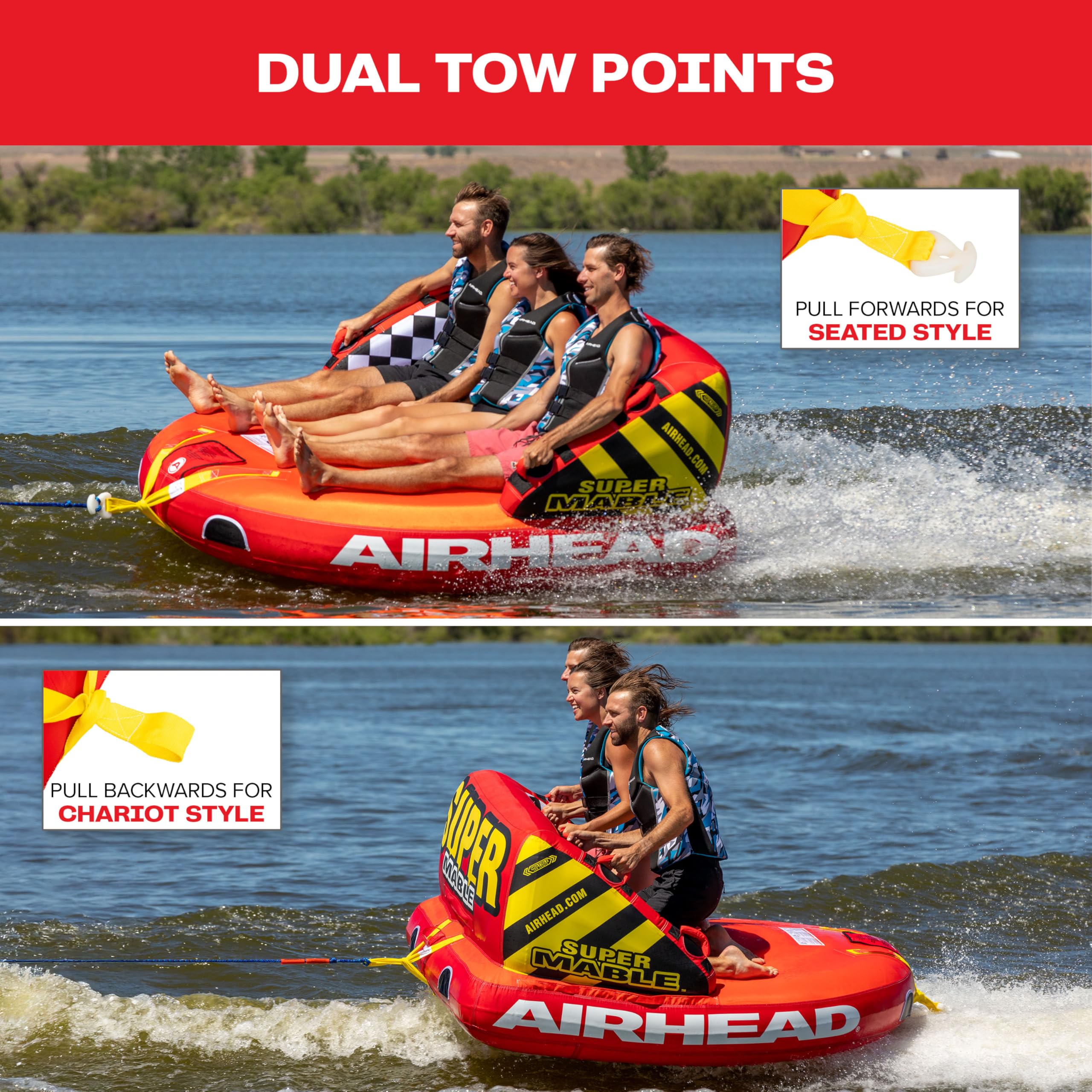Airhead Super Mable, 1-3 Rider - Inflatable Towable Tube for Boating and Water Sports, Heavy Duty Full Nylon Cover & Zipper with EVA Foam Padding, Easy Inflating & Deflating 🍁 All In One Marketplace Canada