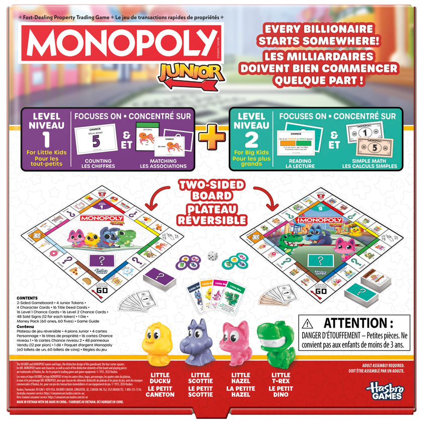 Monopoly Junior Board Game | 2 Games in 1 for Younger Kids, 2-Sided Board | Ages 4+ | 2 - 4 Players | 20 Mins. | Gifts for Preschoolers (English & French Version) 🍁 All In One Marketplace Canada