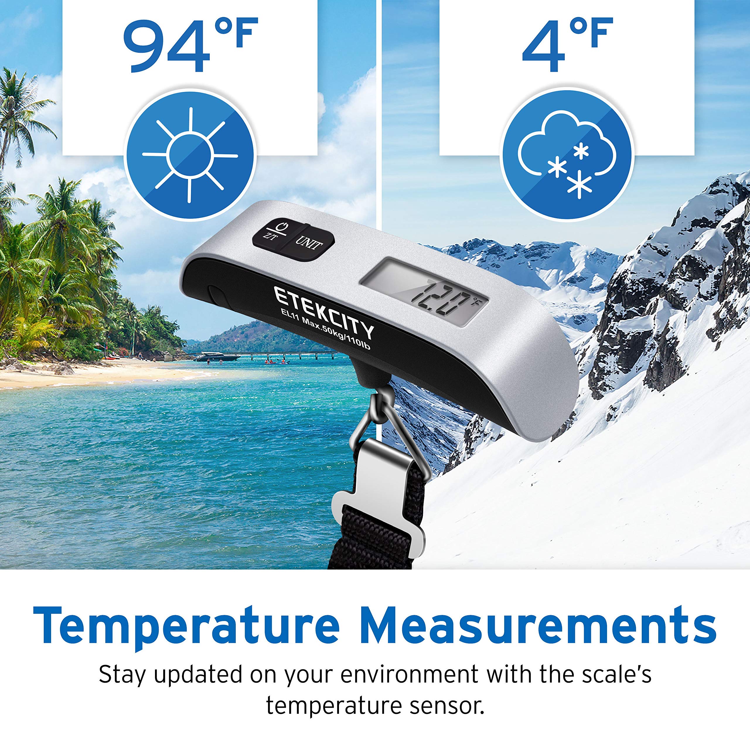 Etekcity Digital Hanging Luggage Scale, Portable Handheld, Suitcase Scale with Rubber Paint, Temperature Sensor, 110 Pounds 🍁 All In One Marketplace Canada