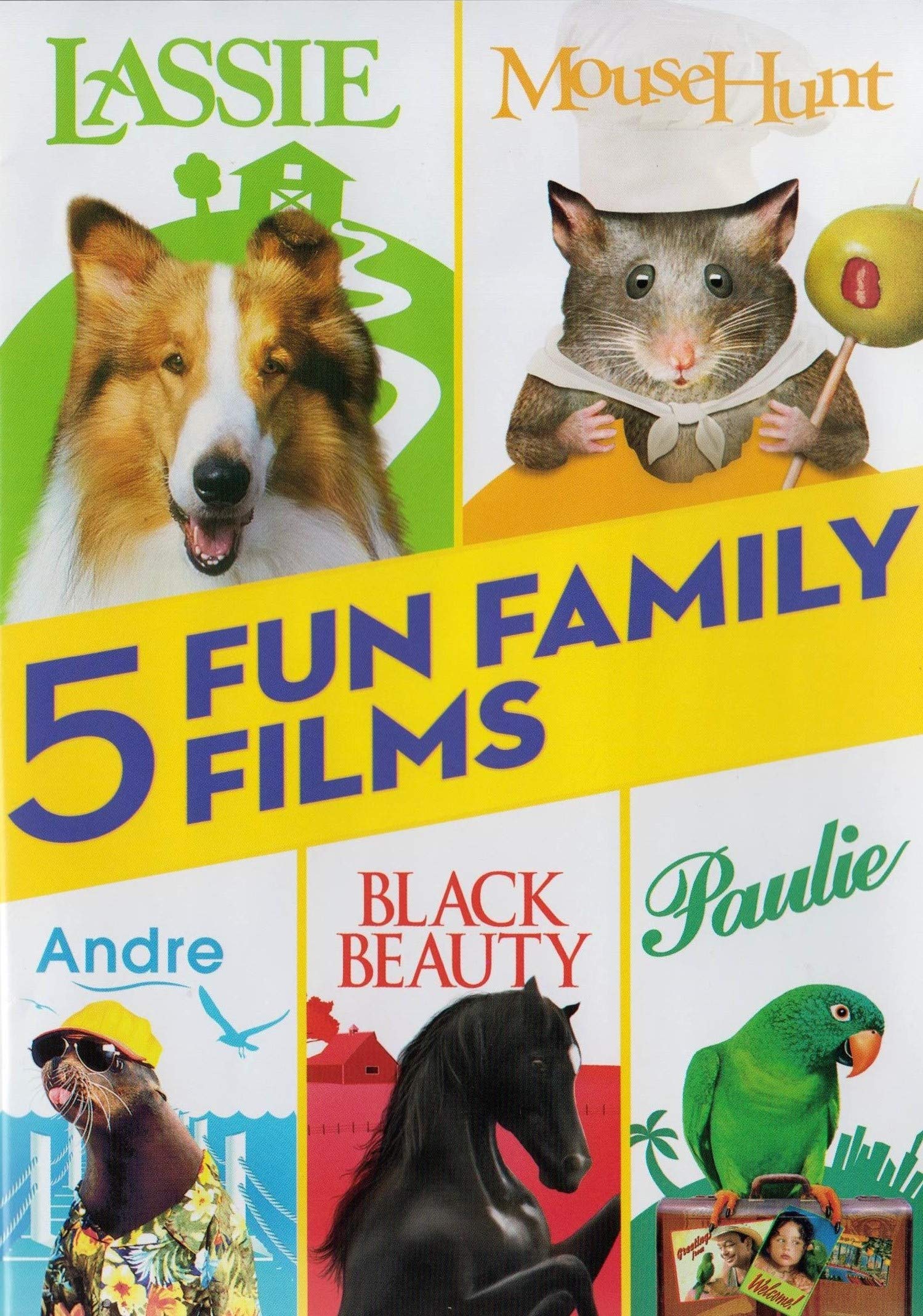 5 Fun Family Films (Lassie / MouseHunt / Andre / Black Beauty / Paulie) - DVD
