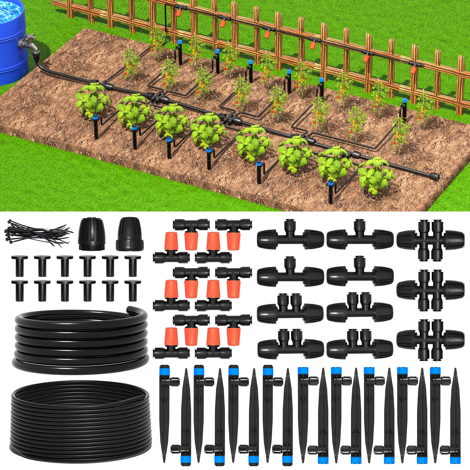 MIXC 101FT Drip Irrigation System, Easy to Setup Automatic Garden System with Anti-UV 1/4
