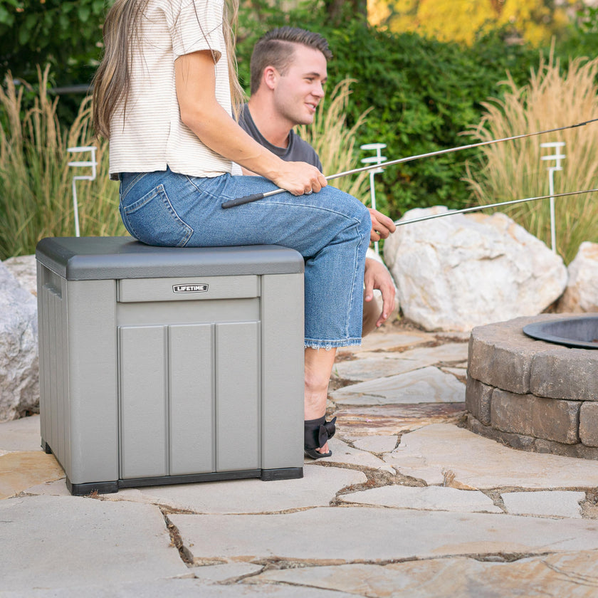 LIFETIME 25 Gallon Outdoor Storage Cube, Deckbox, Brown lid, Storage Box for Gardening Tools, Pool Supplies, Patio Furniture & More 🍁 All In One Marketplace Canada