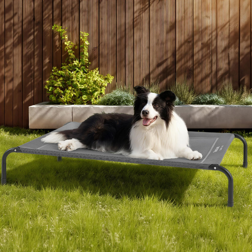 Bedsure Large Elevated Outdoor Dog Bed - Raised Dog Cot for Large Dogs, Portable Outdoor Pet Bed for Camping or Beach, Cooling Summer Frame with Breathable Mesh, Grey, 49 Inches 🍁 All In One Marketplace Canada