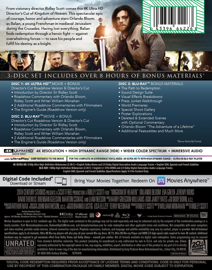 Kingdom of Heaven (4k) (Dir) (Stbk) (Wbr) (Anam) [Blu-ray] 🍁 All In One Marketplace Canada