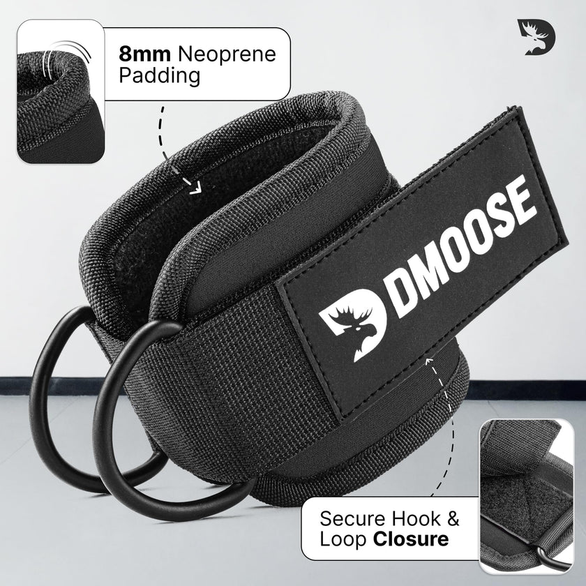 DMoose Ankle Straps for Cable Machines for Kickbacks, Glute Workouts, Leg Extensions, Curls, and Hip Abductors for Men and Women, Adjustable Ankle Strap with Double D-Rings and Neoprene Support 🍁 All In One Marketplace Canada