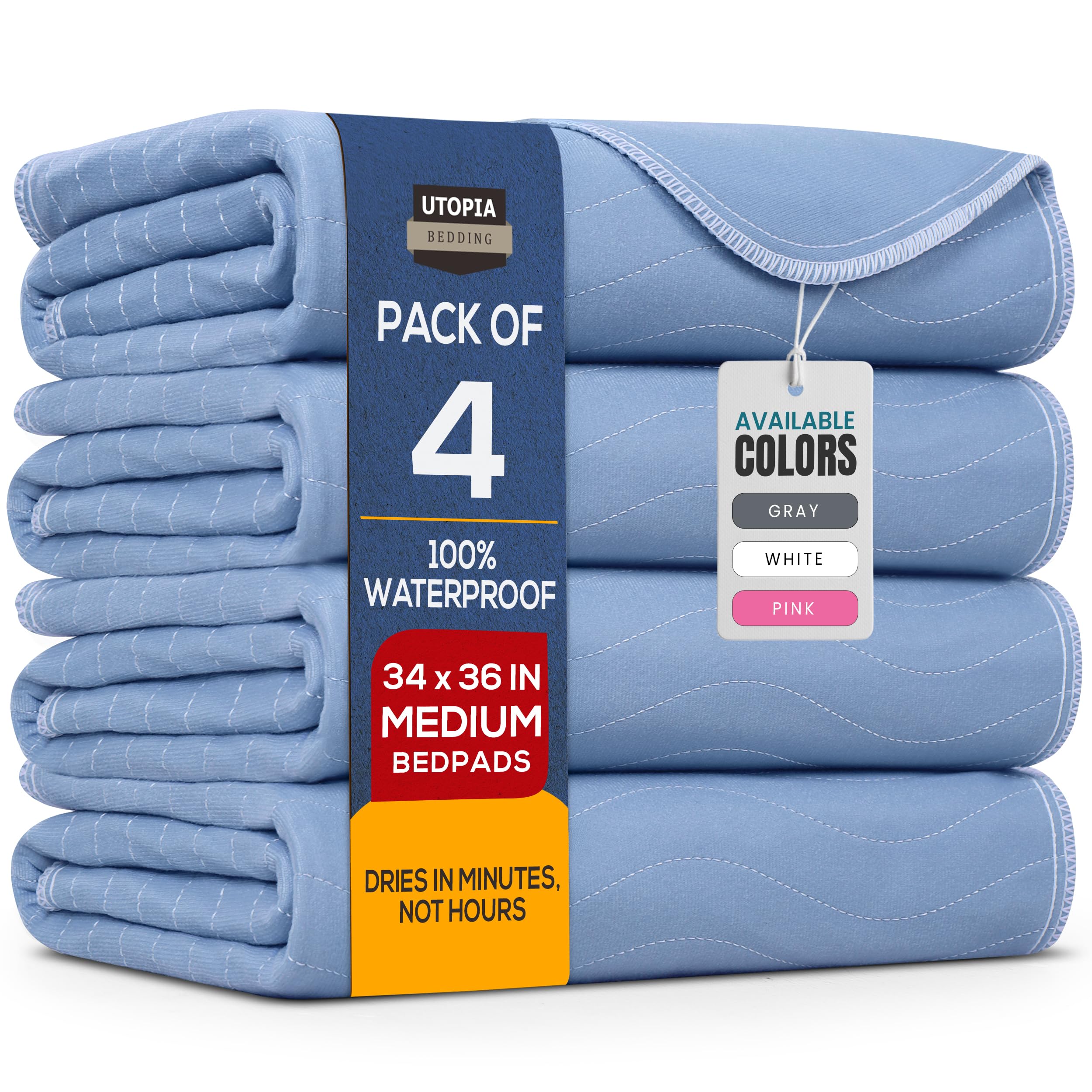 Utopia Bedding (Pack of 4) Waterproof Incontinence Pads Quilted Washable & Absorbent Bed Pad for Adults and Kids 34 x 36 inches (Blue) 🍁 All In One Marketplace Canada