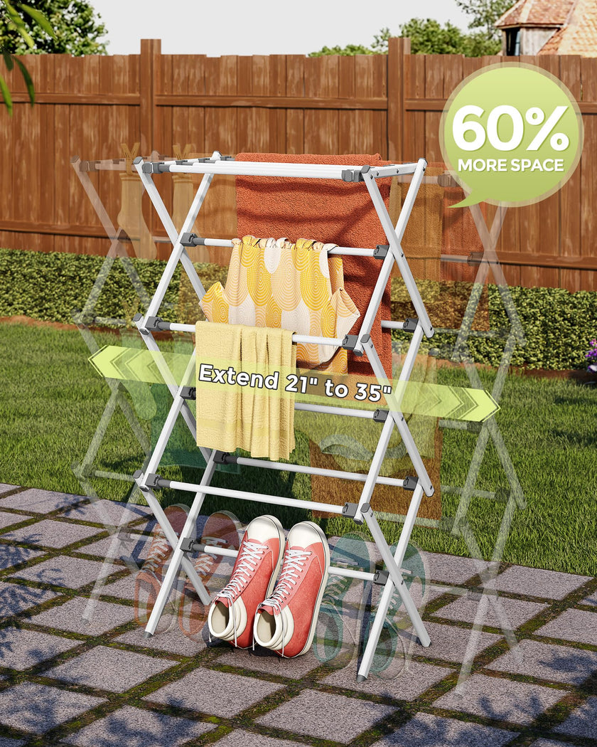 APEXCHASER Clothes Drying Rack, Expandable Drying Rack Clothes, Collapsible 3 Tiers Foldable Laundry Rack Indoor, for Baby Clothe Towels Bibs, White, 37.6inch 🍁 All In One Marketplace Canada